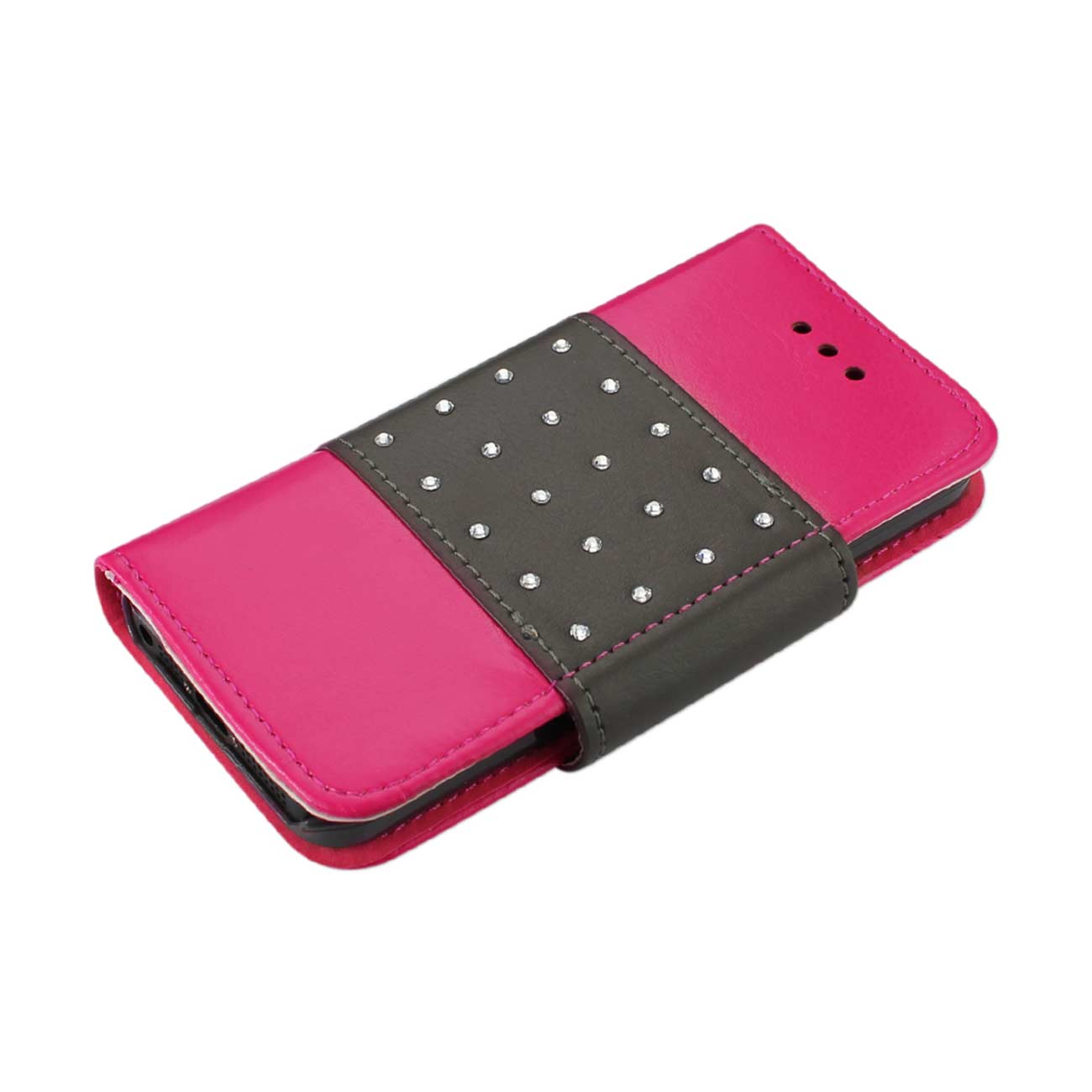 Wallet Cas Jewelry Diamond Studs Belt iPhone SE/ 5S/ 5 Hot Pink Color