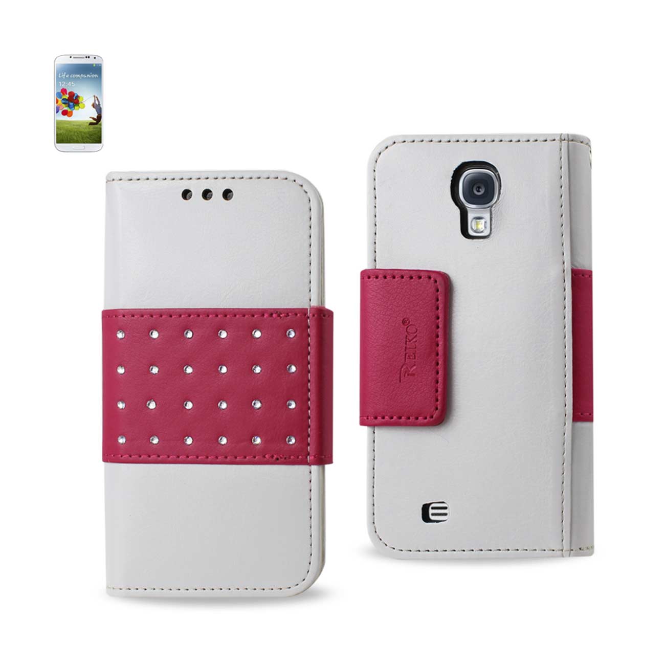Wallet Case Jewelry Diamond Studs Belt Samsung Galaxy S4 White Color