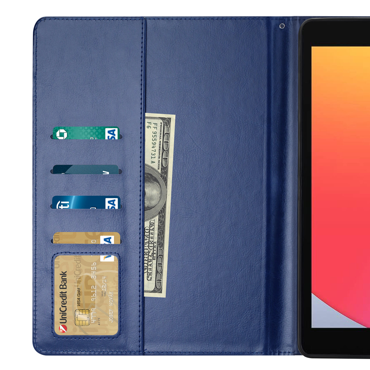 Reiko Leather Folio Cover Protective Case for 10.2" iPad 8 2020 or iPad 7 2019 In Navy