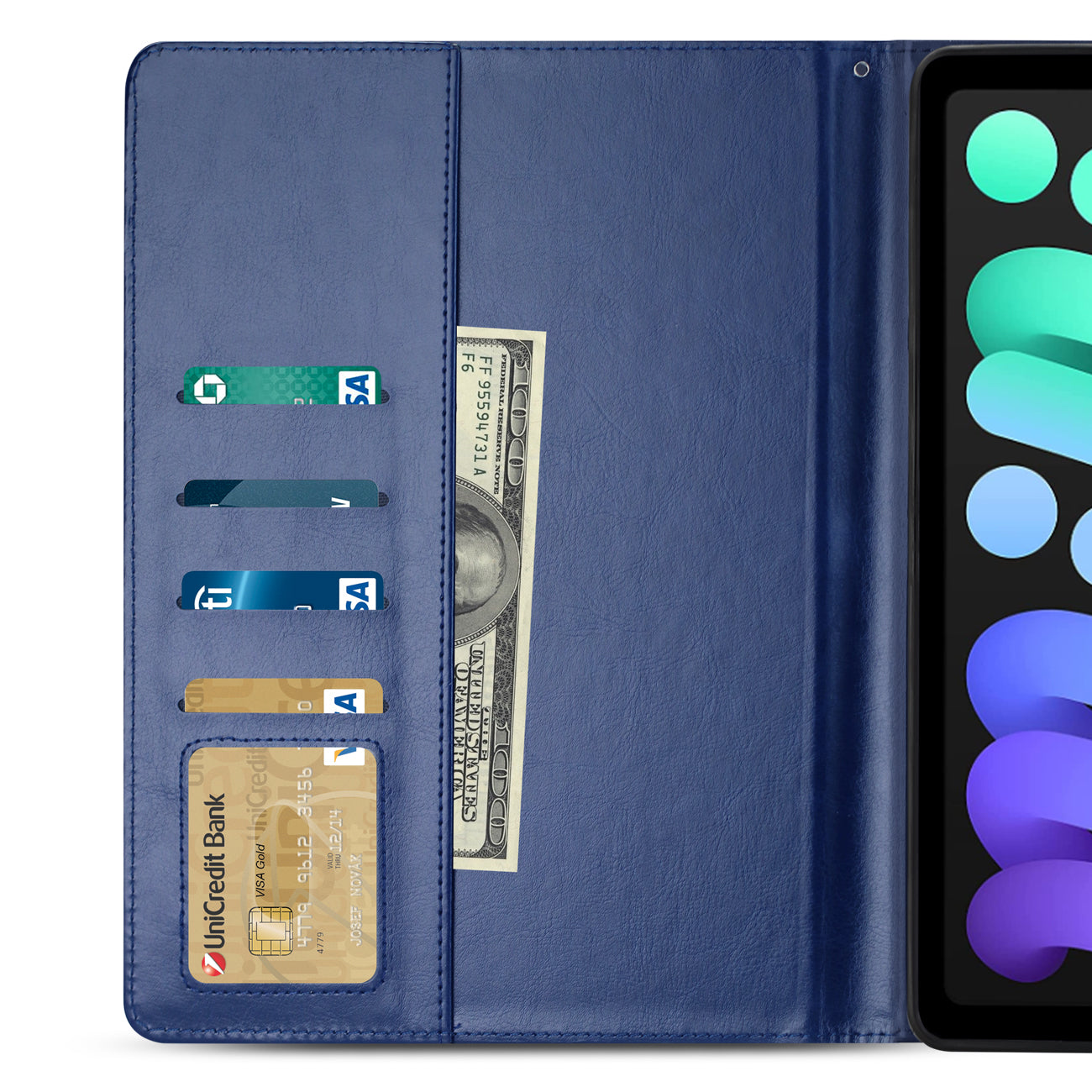 Reiko Leather Folio Cover Protective Case for 8" iPad mini 4/5/6 In Navy