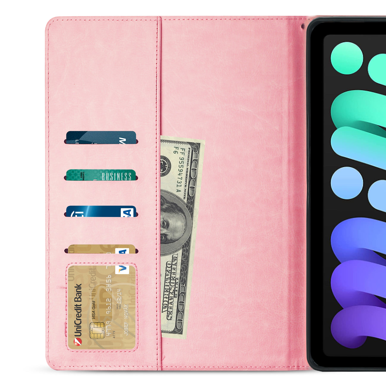 Reiko Leather Folio Cover Protective Case for 8" iPad mini 4/5/6 In Pink