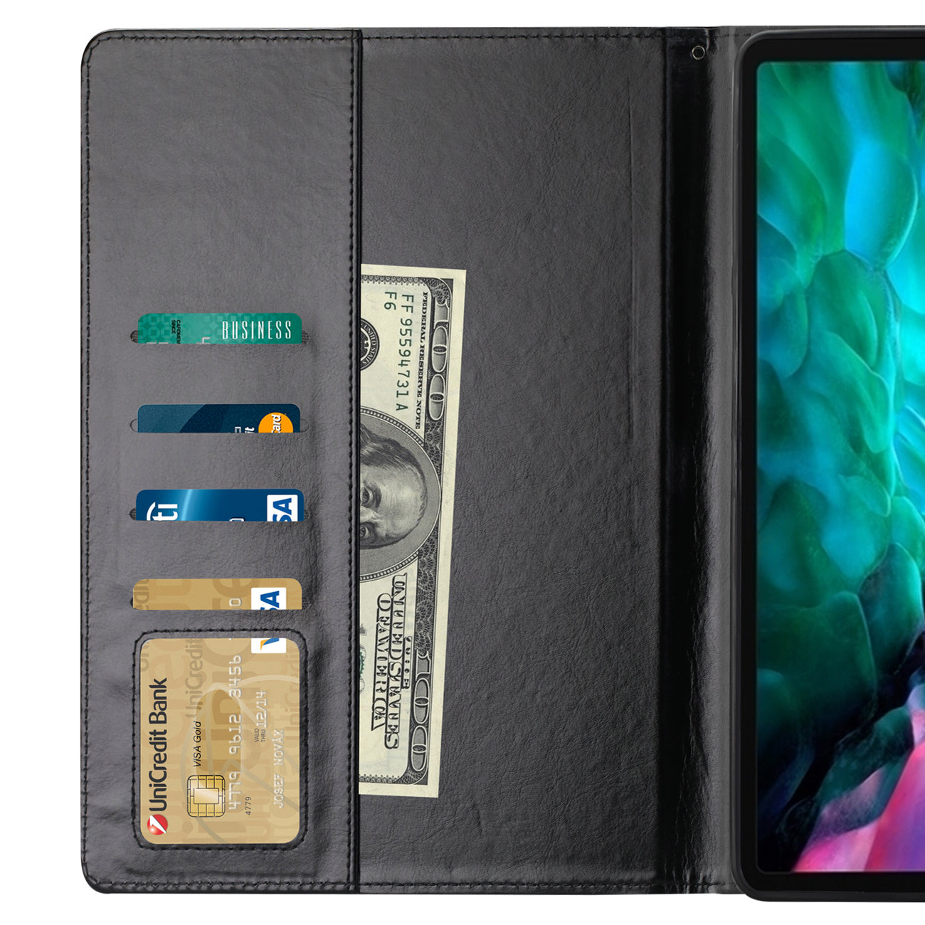 Reiko Leather Folio Cover Protective Case for 12.9" iPad Pro In Black