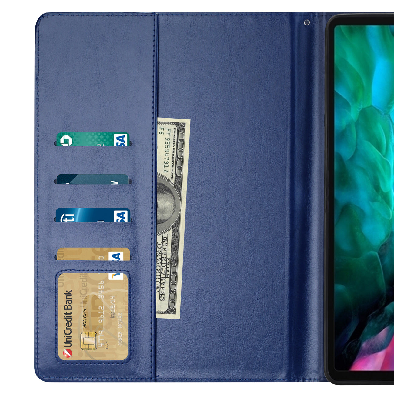 Reiko Leather Folio Cover Protective Case for 12.9" iPad Pro In Navy