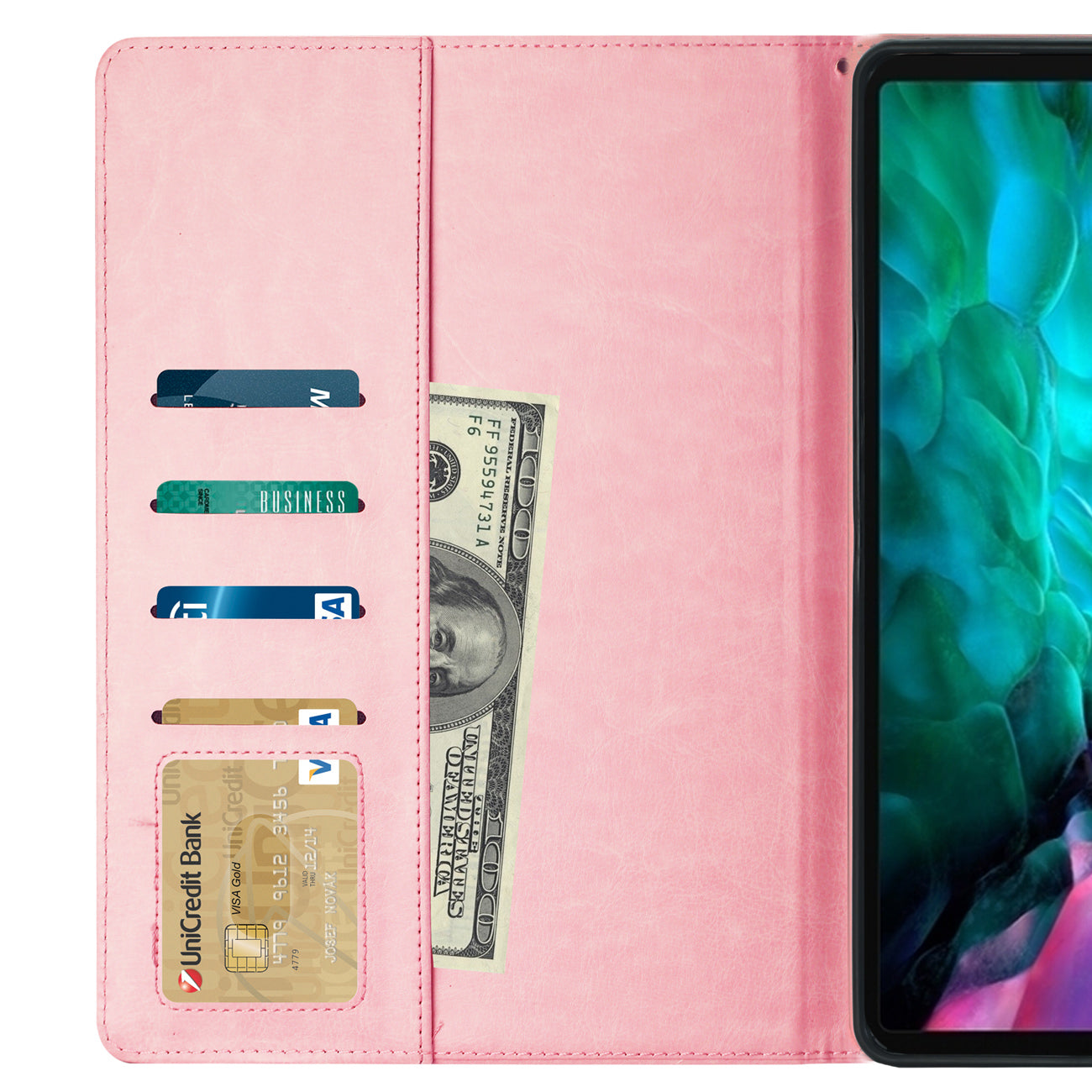 Reiko Leather Folio Cover Protective Case for 12.9" iPad Pro In Pink