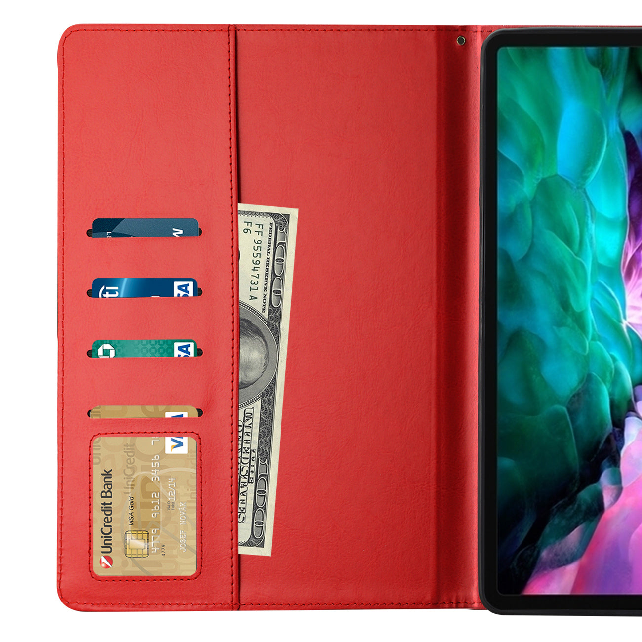 Reiko Leather Folio Cover Protective Case for 12.9" iPad Pro In Red