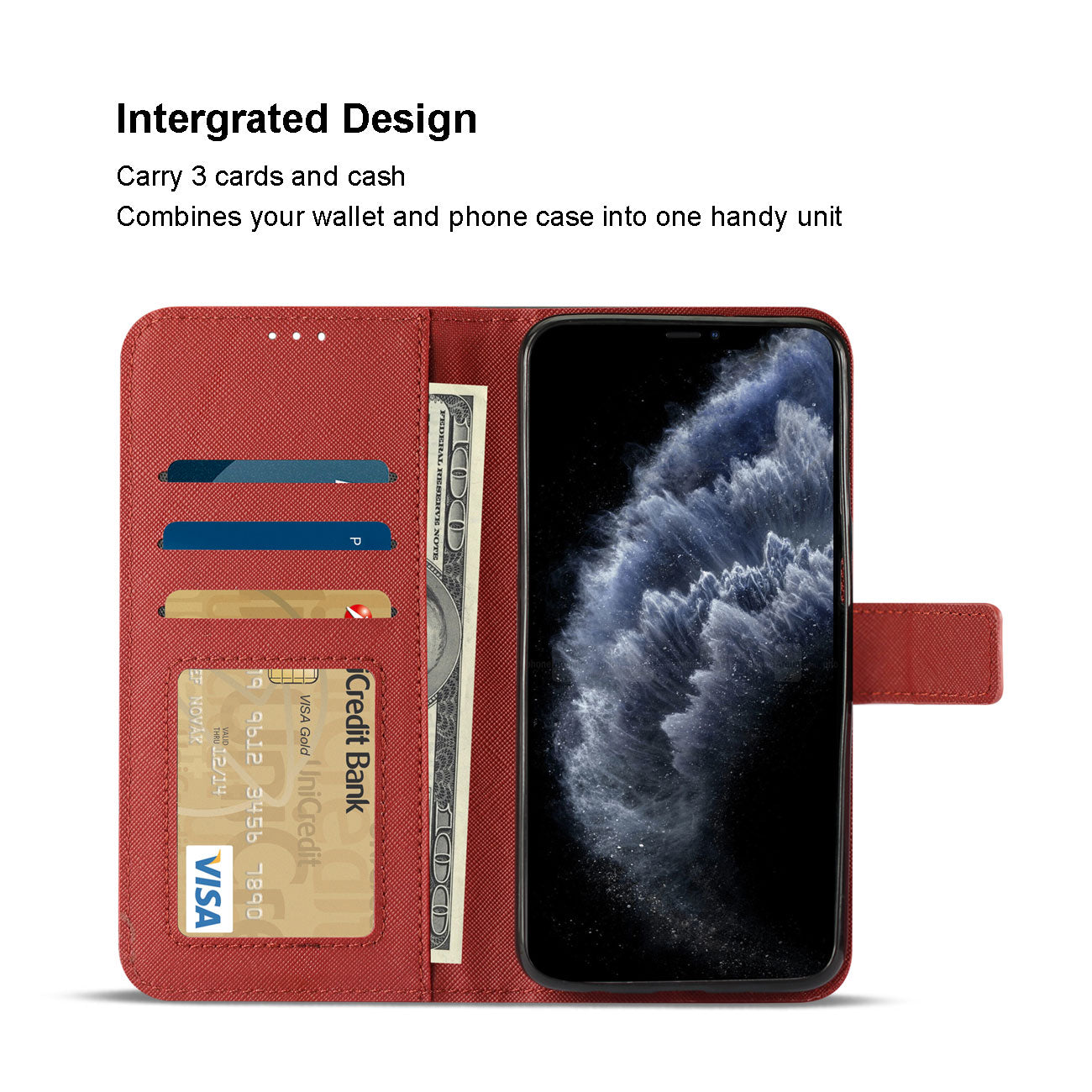 Wallet Case 3 In 1 Apple iPhone 11 Pro Max Red Color