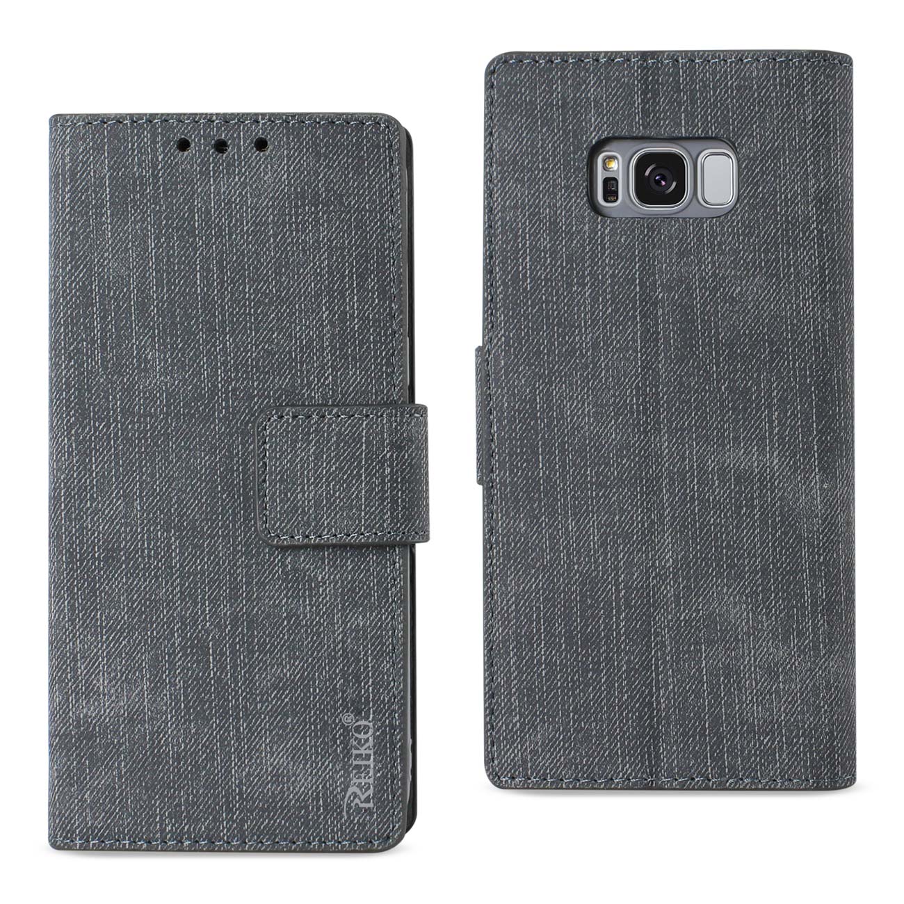 Wallet Case Denim Gummy Inner Shell Kickstand Function Samsung Galaxy S8 Edge/ S8 Plus Gray Color