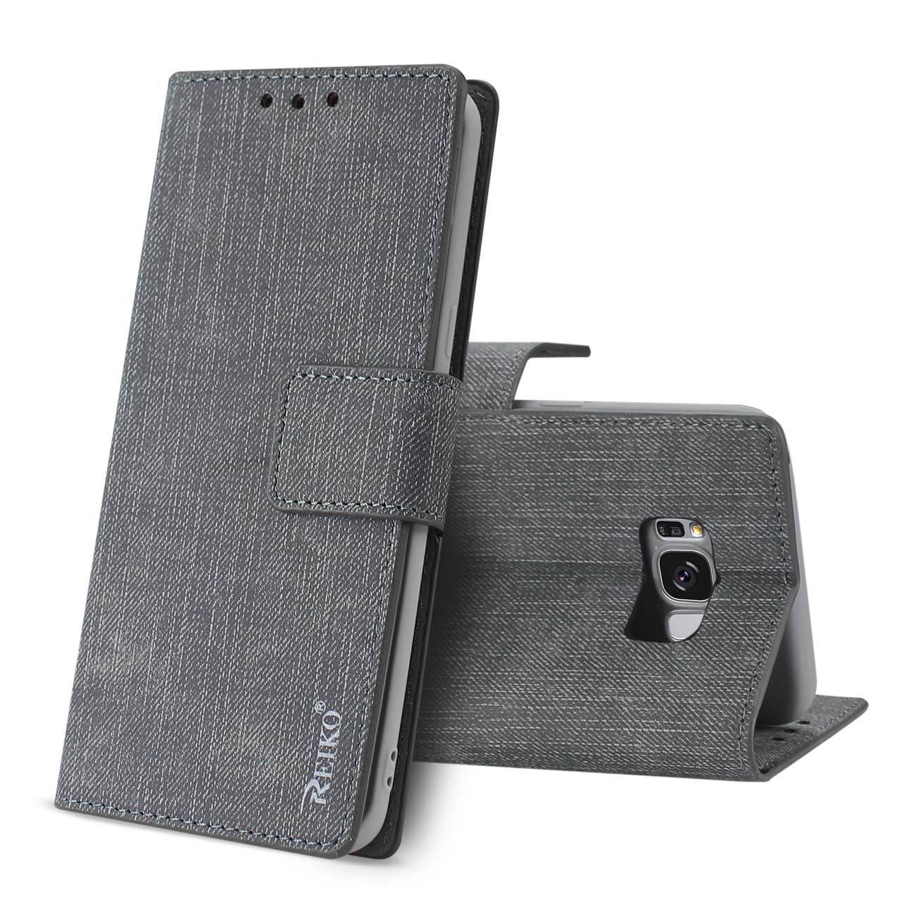 Wallet Case Denim Gummy Inner Shell Kickstand Function Samsung Galaxy S8 Edge/ S8 Plus Gray Color