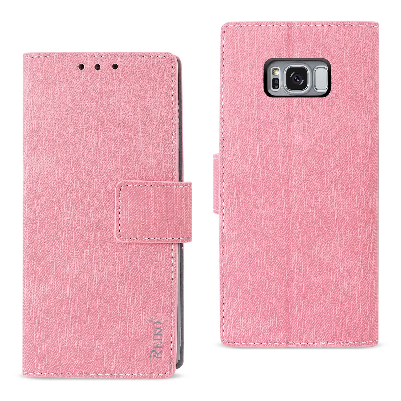 Wallet Case Denim With Gummy Inner Shell Kickstand Function Samsung S8 Edge/ S8 Plus Pink Color