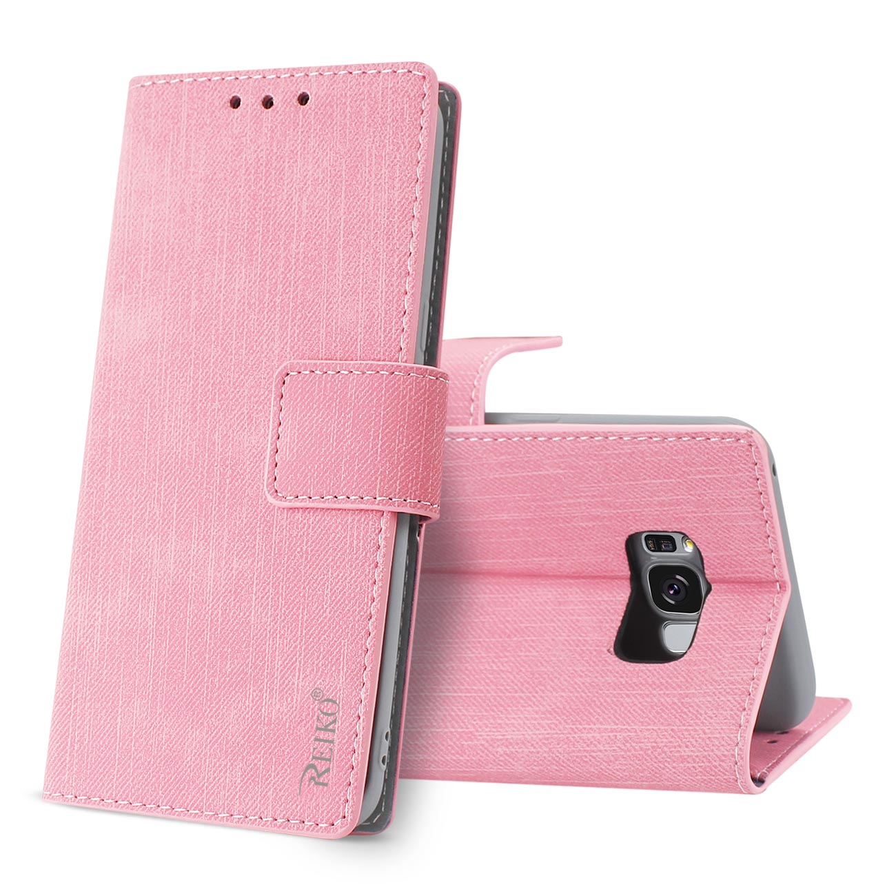 Wallet Case Denim With Gummy Inner Shell Kickstand Function Samsung S8 Edge/ S8 Plus Pink Color