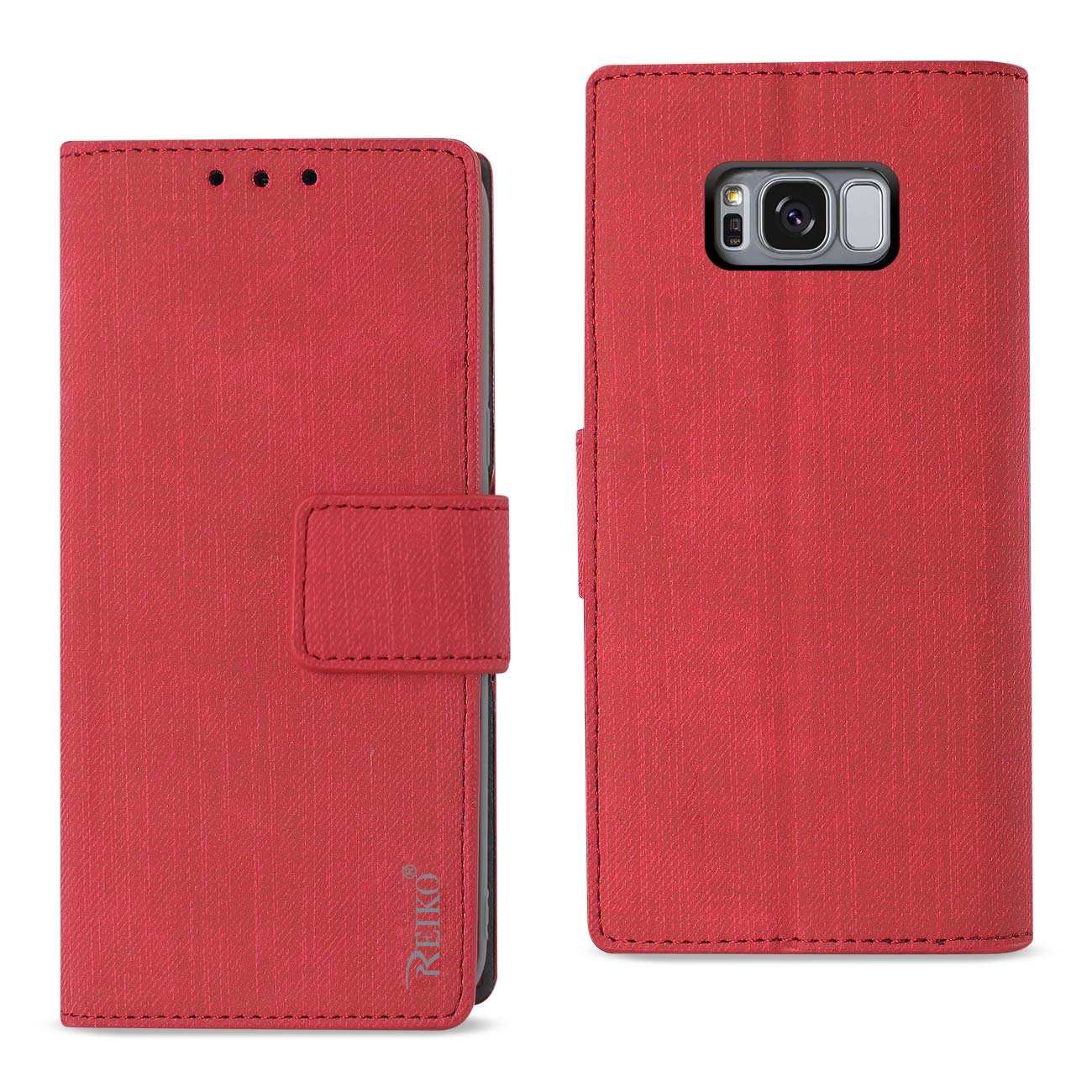 Wallet Case Denim Gummy Inner Shell Kickstand Function Samsung S8 Edge/ S8 Plus Red Color