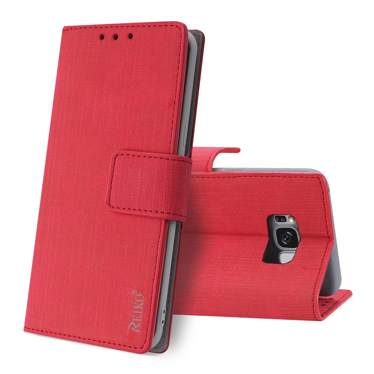 Wallet Case Denim Gummy Inner Shell Kickstand Function Samsung S8 Edge/ S8 Plus Red Color