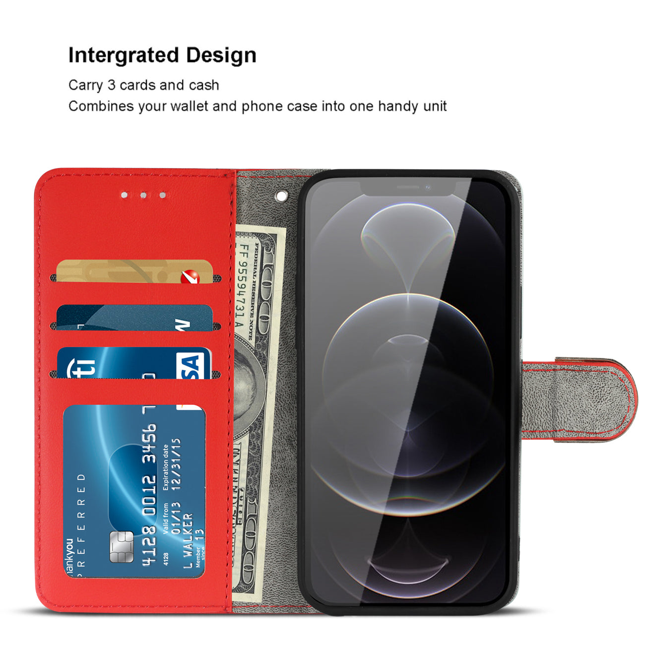 Wallet Case 3-In-1 iPhone 12/ iPhone 12 Pro Red Color