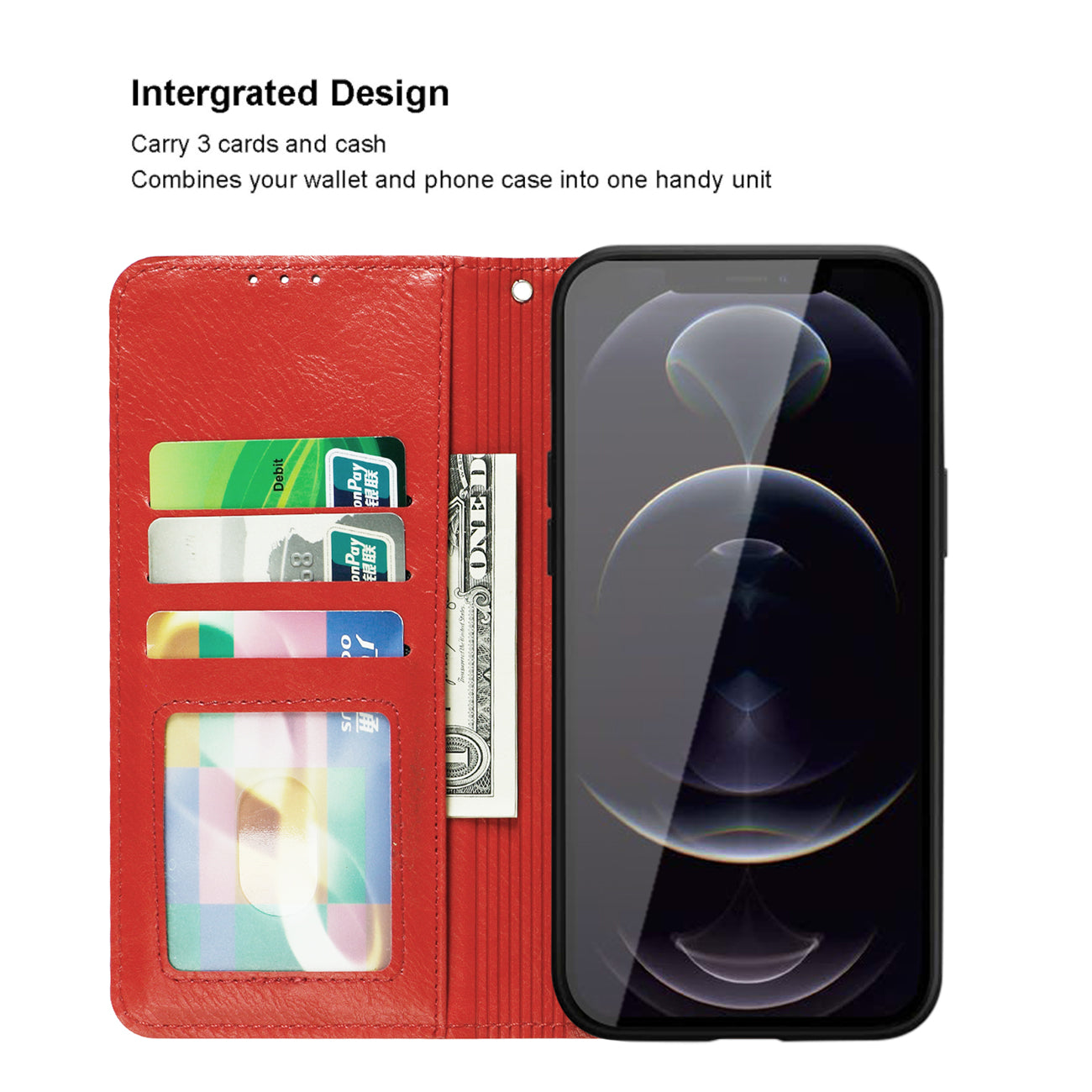 Wallet Case 3-In-1 Apple iPhone 12 Pro Max Reiko Red Color