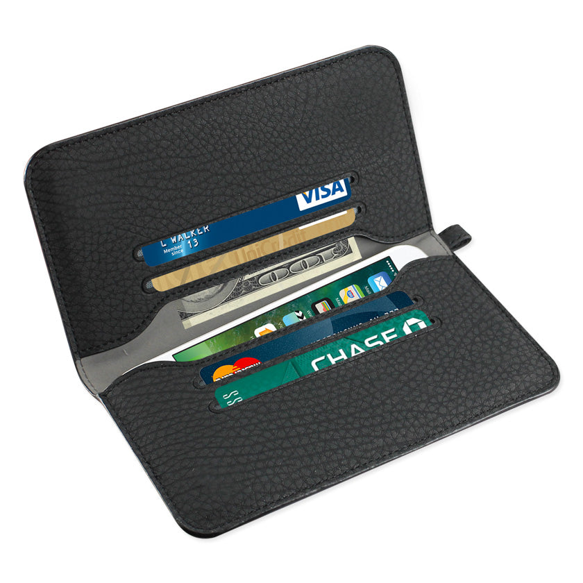 Wallet Phone Case Universal With Side Pockets Magnetic Flap Black Color