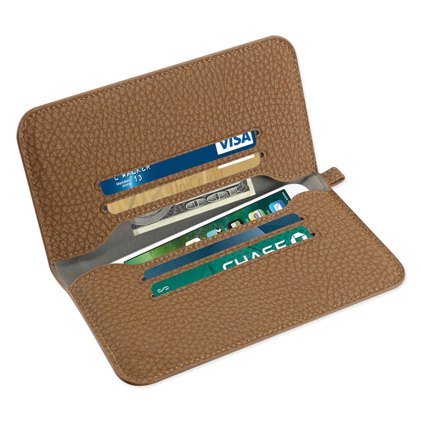 Wallet Phone Case Universal With Side Pockets Magnetic Flap Brown Color