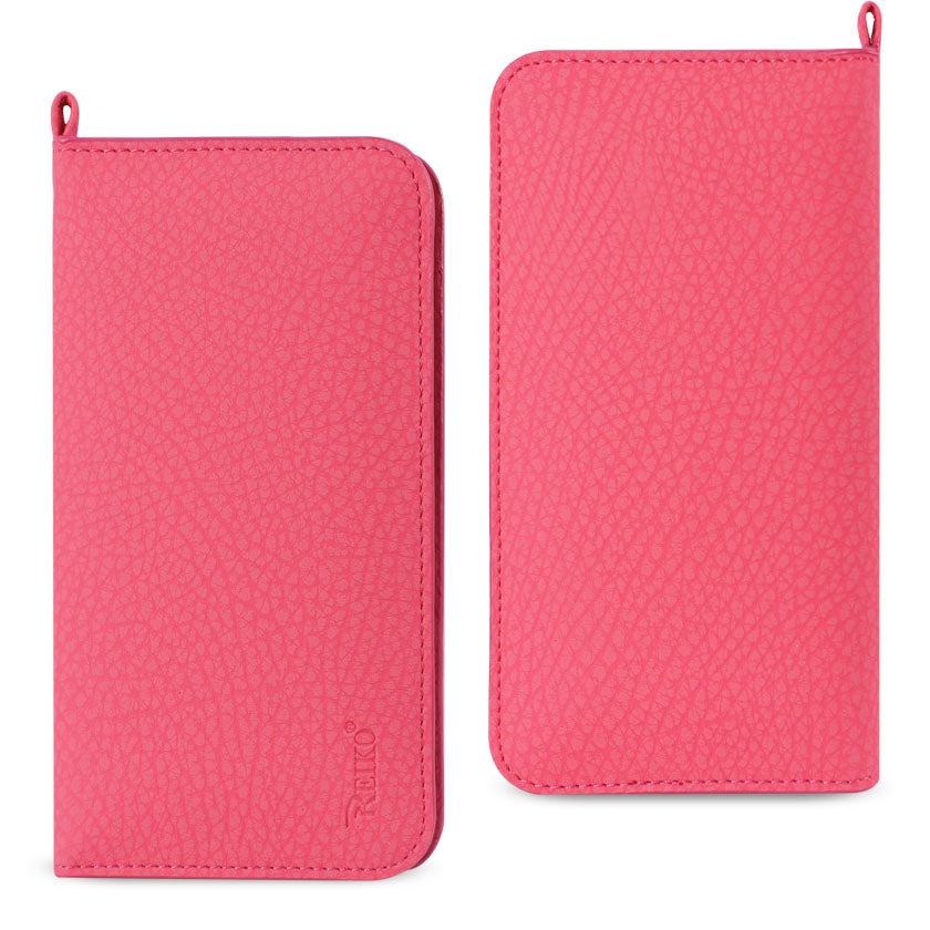 Wallet Phone Case Universal With Side Pockets Magnetic Flap Hot Pink Color
