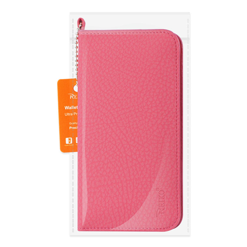 Wallet Phone Case Universal With Side Pockets Magnetic Flap Hot Pink Color