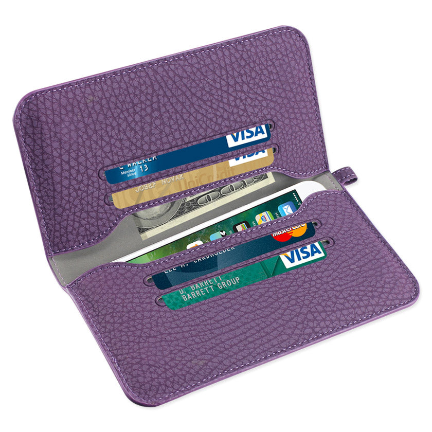 Wallet Phone Case Universal With Side Pockets Magnetic Flap Purple Color