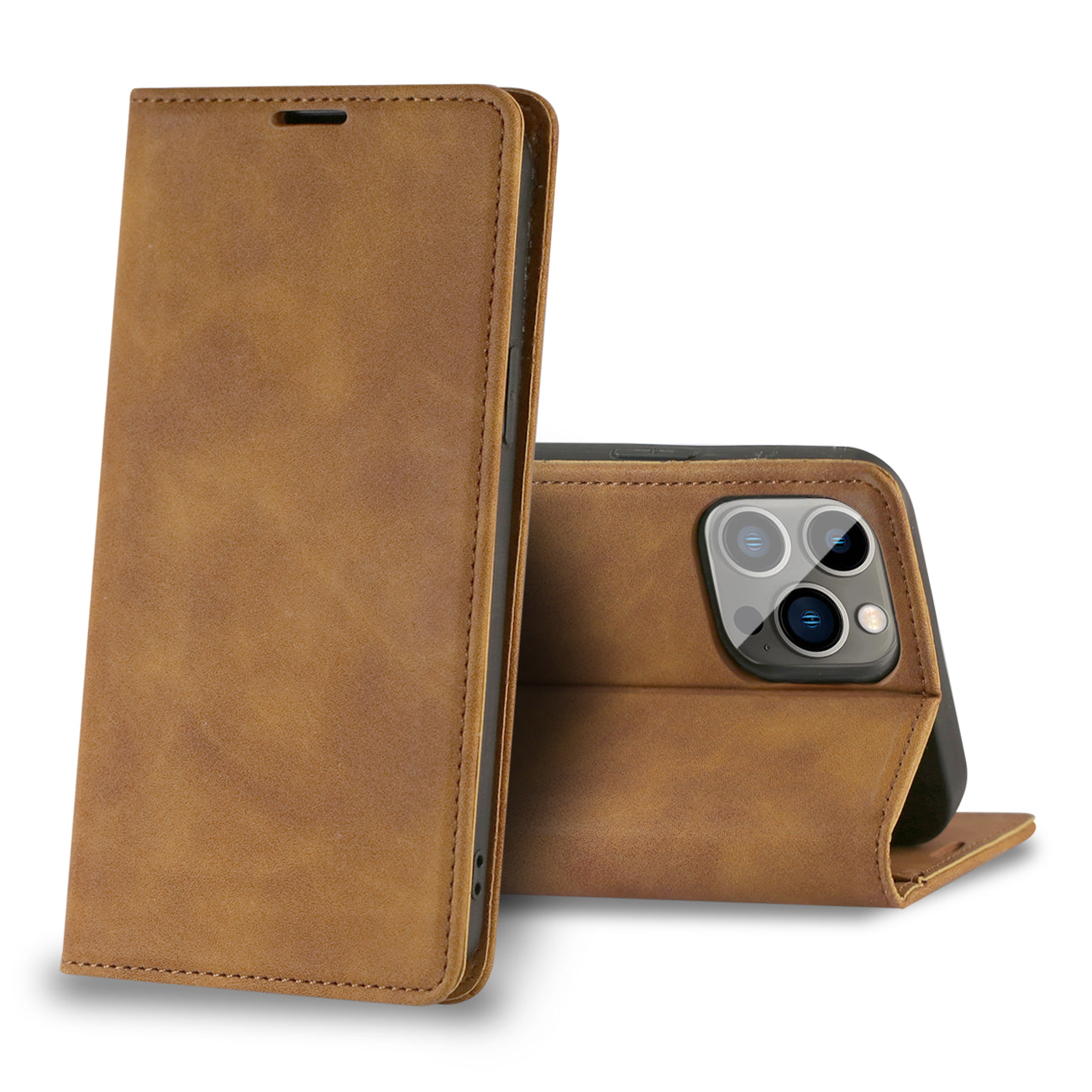 Wallet Phone Case Leather Magnetic Apple iPhone 13 Pro Max Brown Color