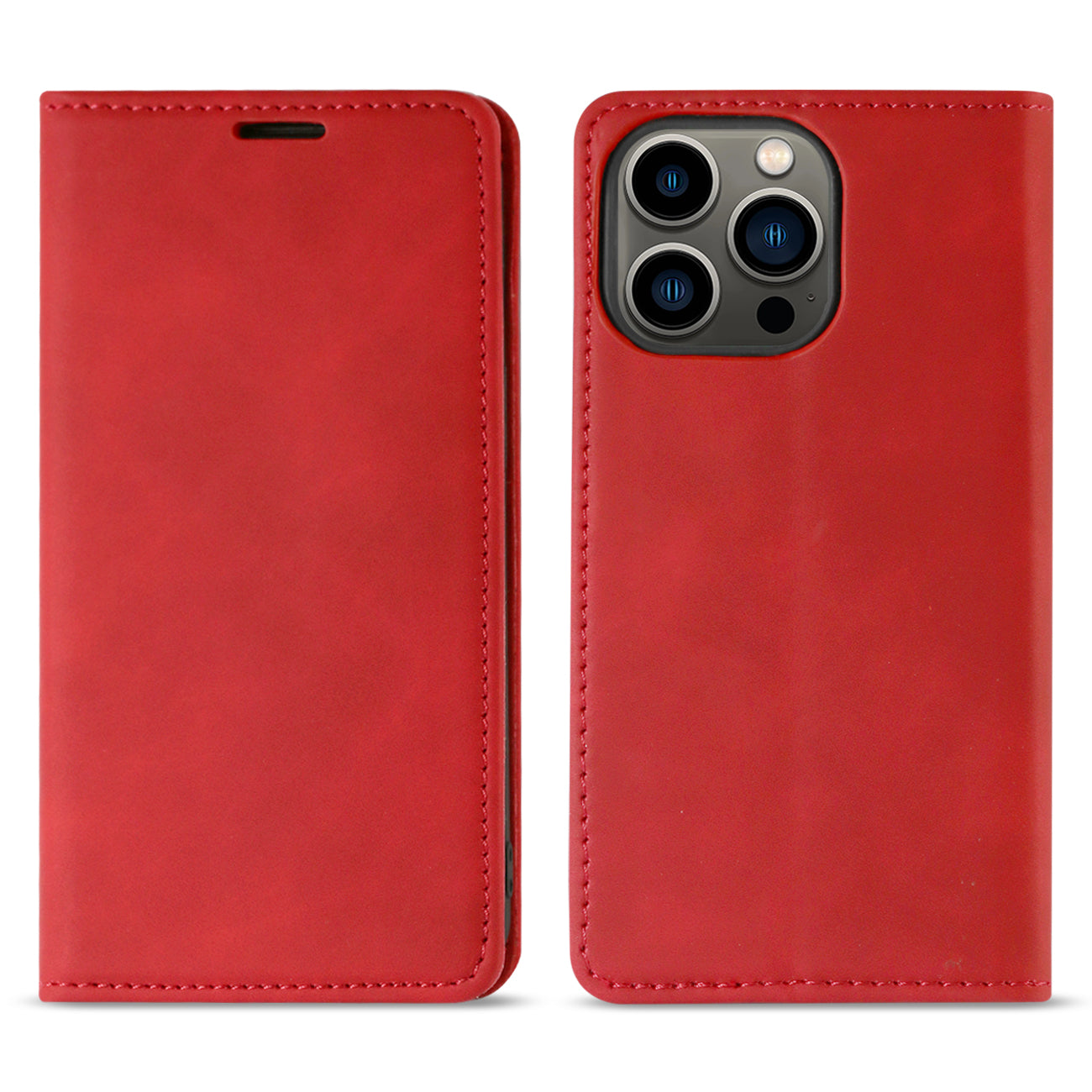 Wallet Phone Case Leather Magnetic Apple iPhone 13 Pro Max Red Color