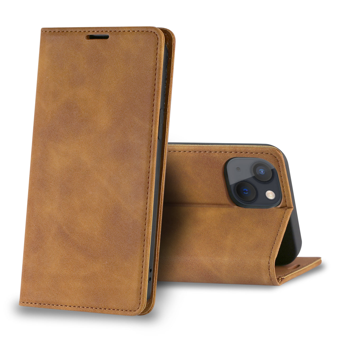 Wallet Phone Case Leather Magnetic Apple iPhone 13 Mini Brown Color