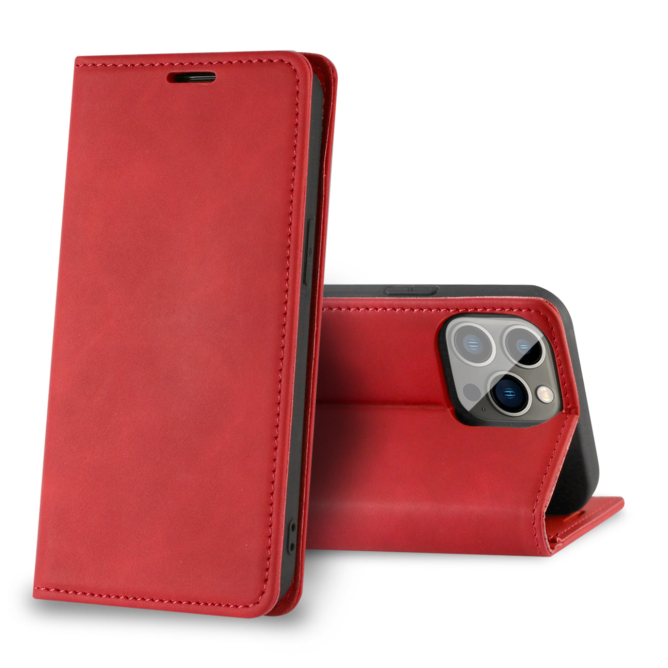 Wallet Phone Case Leather Magnetic Apple iPhone 13 Pro Red Color