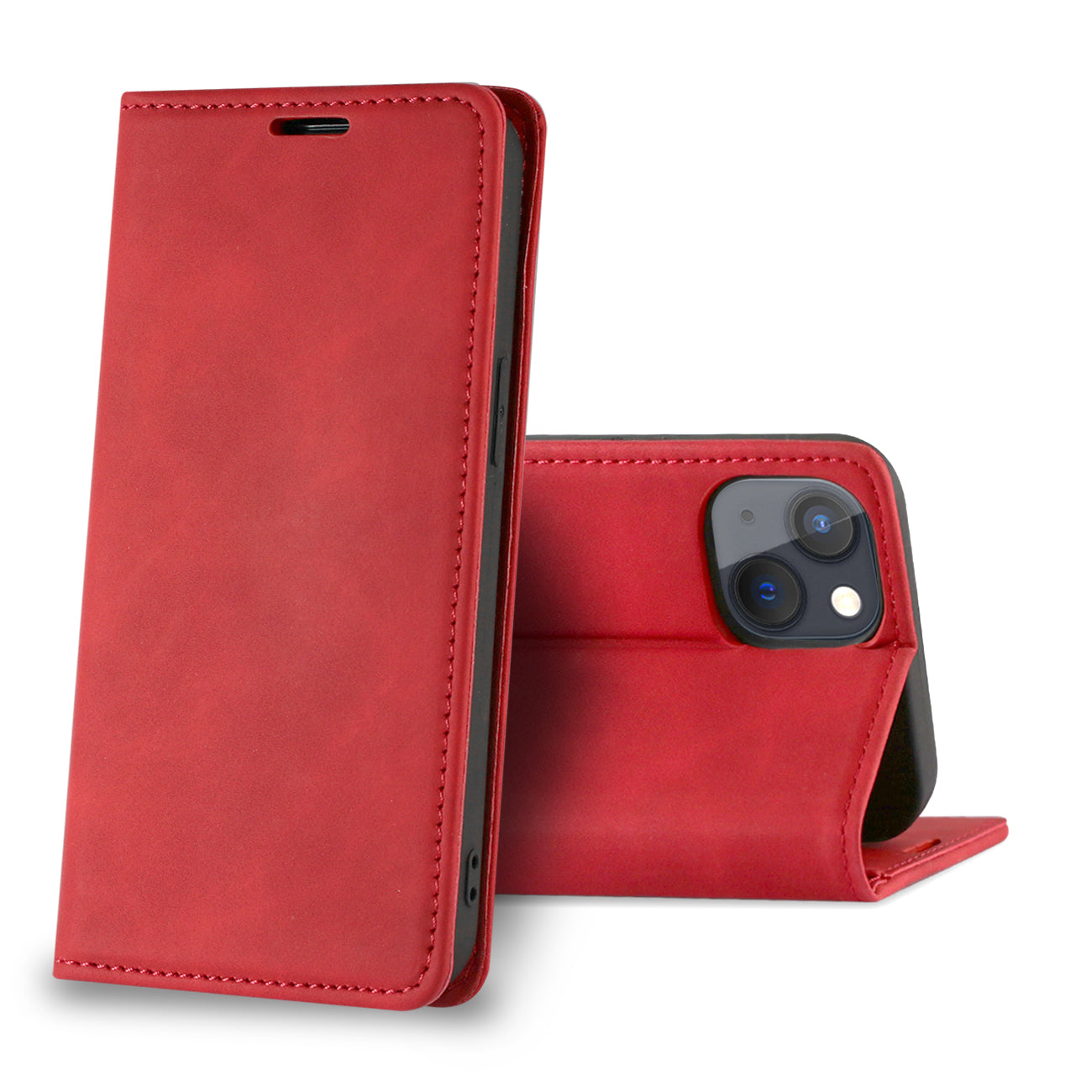 Wallet Phone Case Leather Magnetic Apple iPhone 13 Red Color