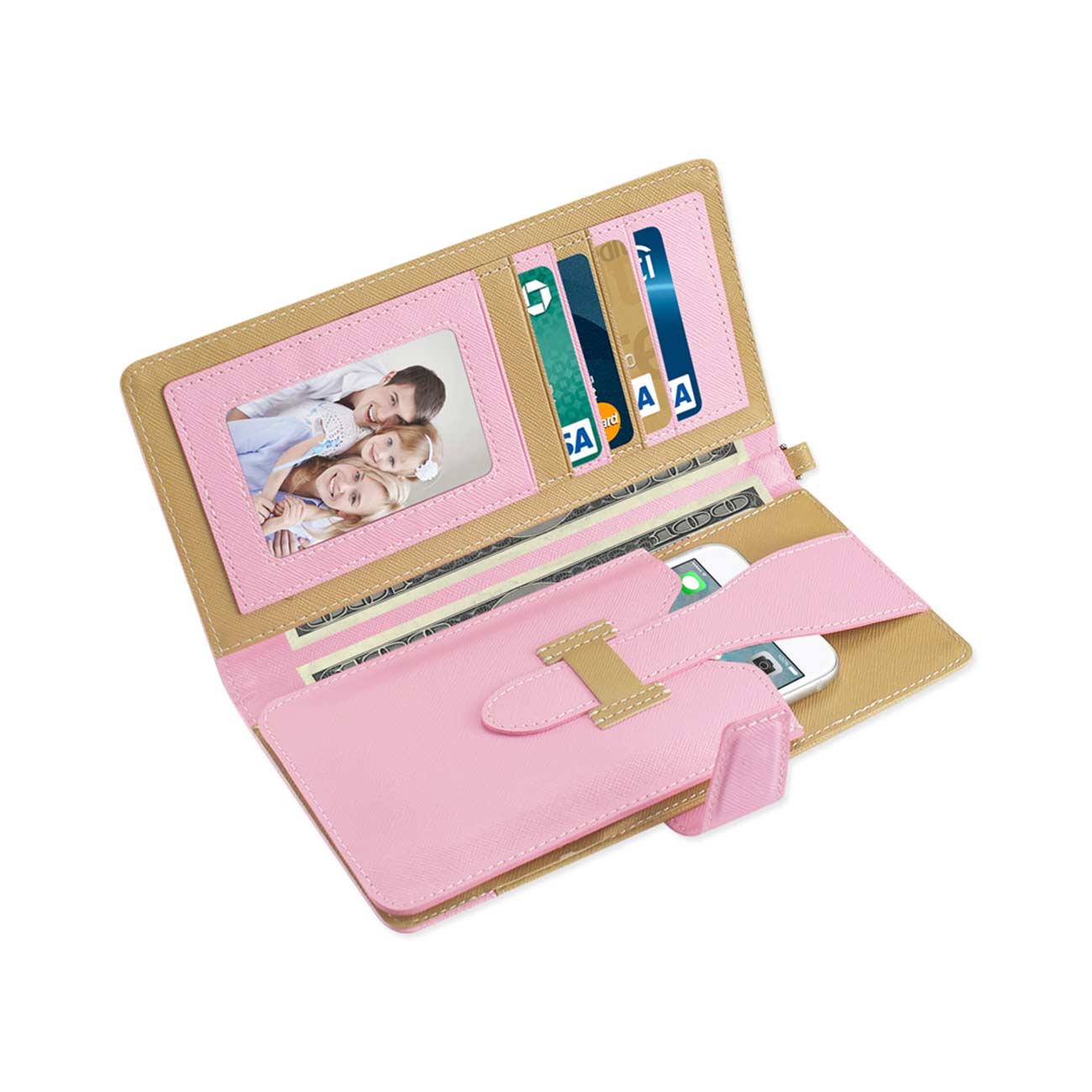Wallet Case Super Multiple Card Slots iPhone 6/ 6S Two Tone Pink Gold Color