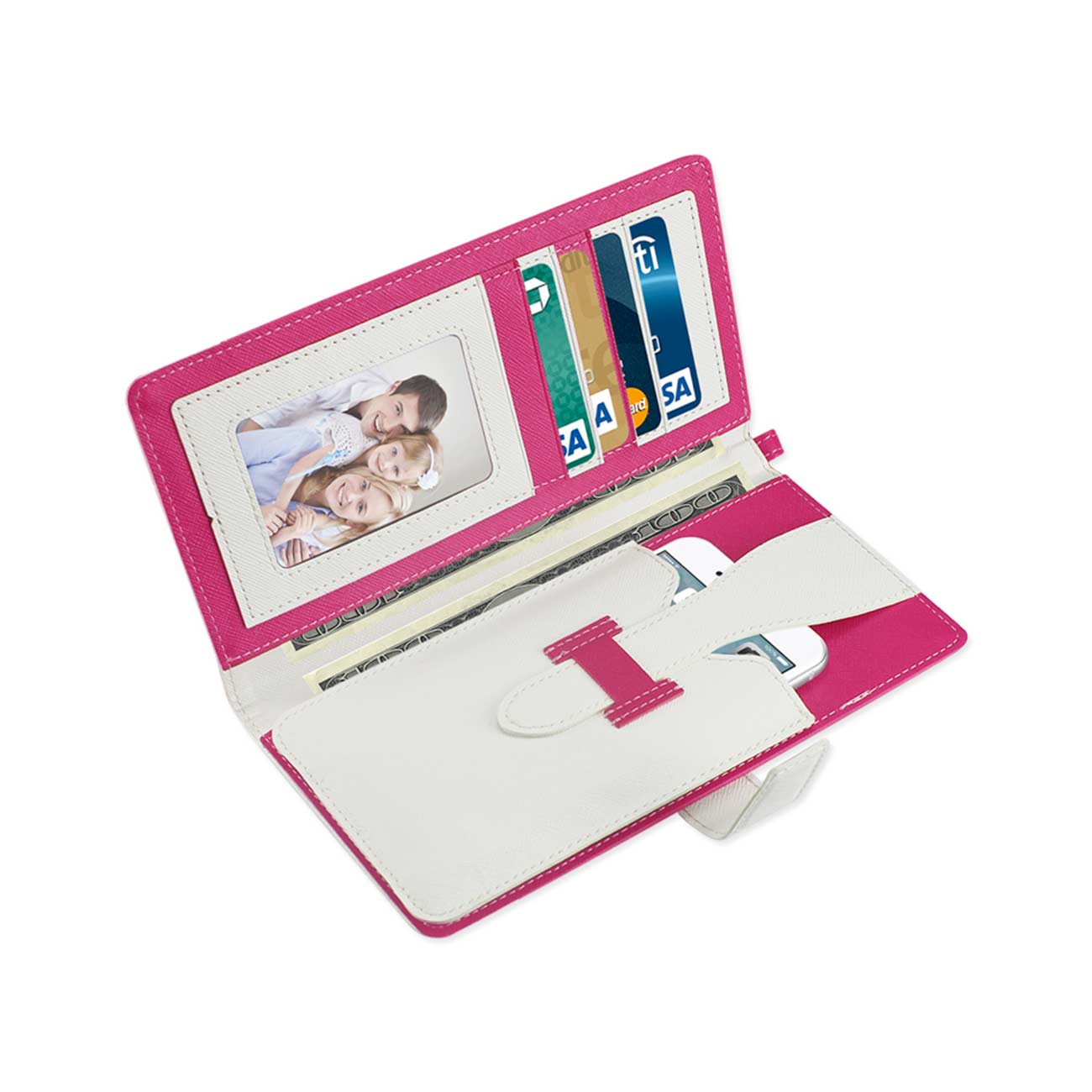 Wallet Case Super Multiple Card Slots iPhone 6/ 6S Two Tone White Hot Pink Color