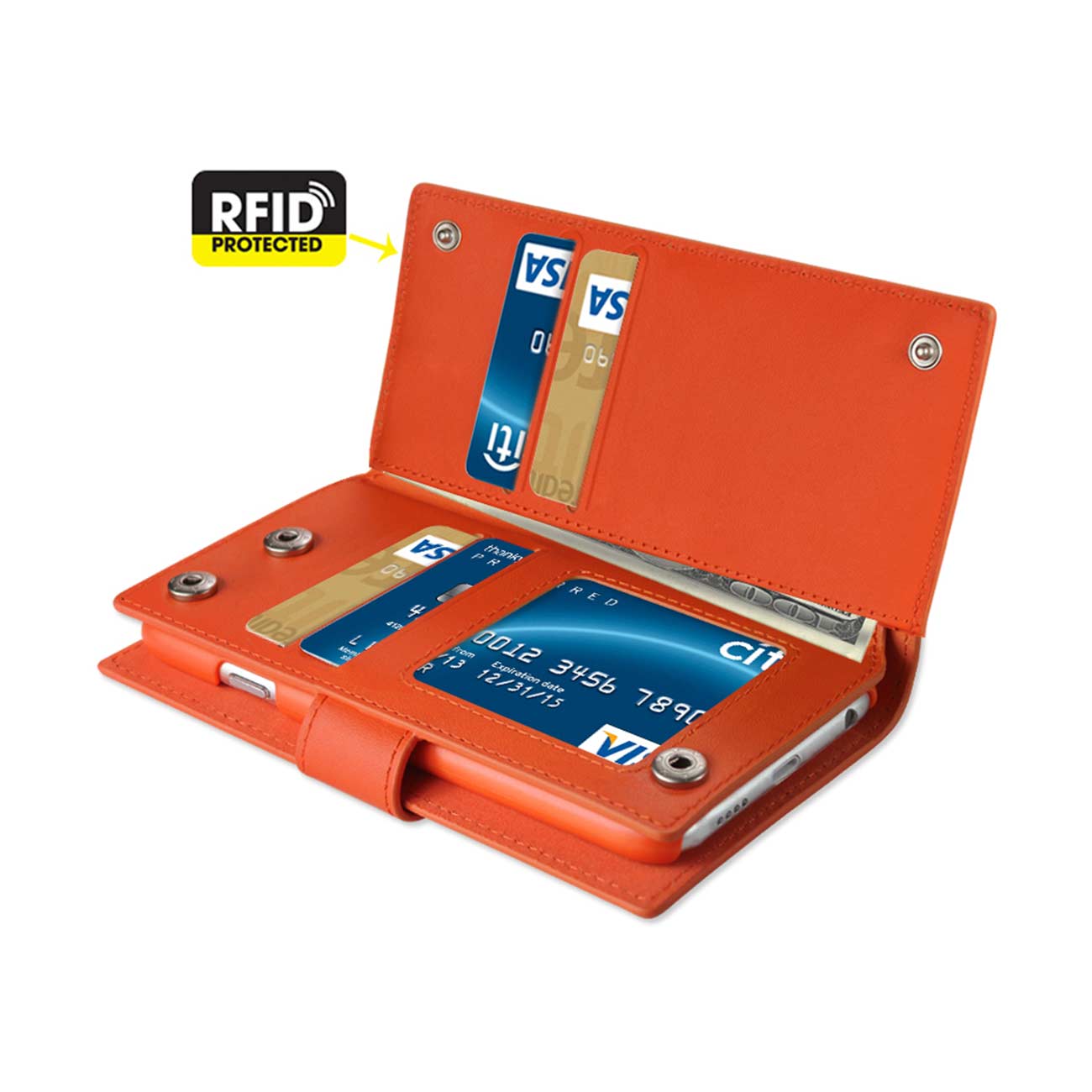 Wallet Case Genuine Leather RFID iPhone 6 Tangerine Color