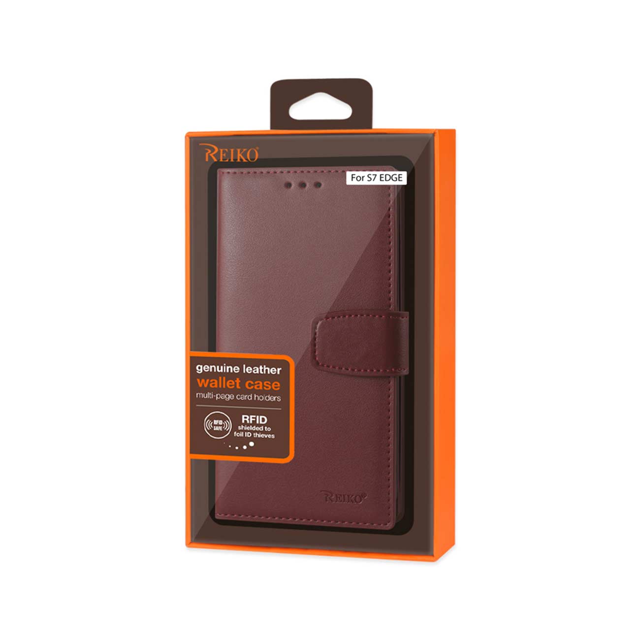 Wallet Case Genuine Leather RFID Samsung Galaxy S7 Edge Burgundy Color