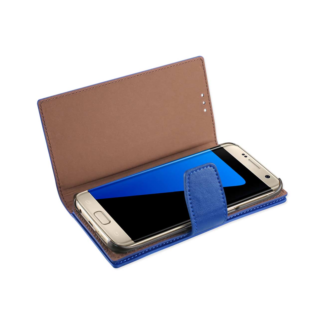 Wallet Case Genuine Leather RFID Samsung Galaxy S7 Edge Ultramarine Color