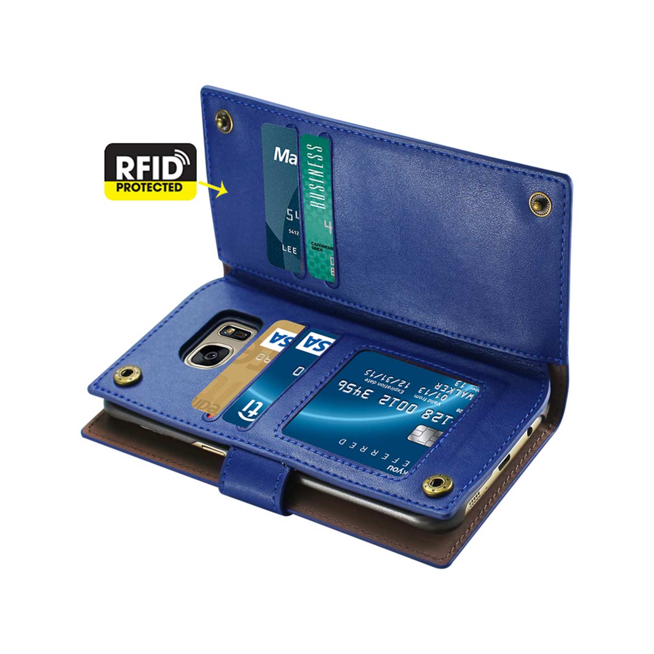 Wallet Case Genuine Leather RFID Samsung Galaxy S7 Ultramarine Color