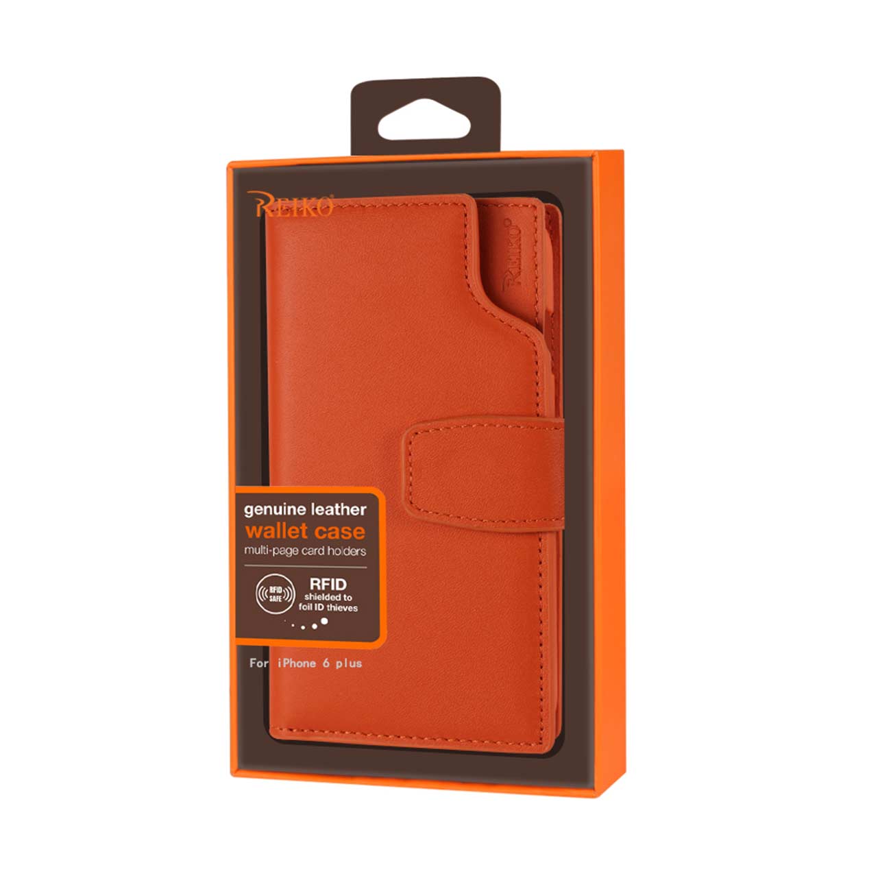 Wallet Case Genuine Leather With Open Thumb Cut iPhone 6 Plus Tangerine Color