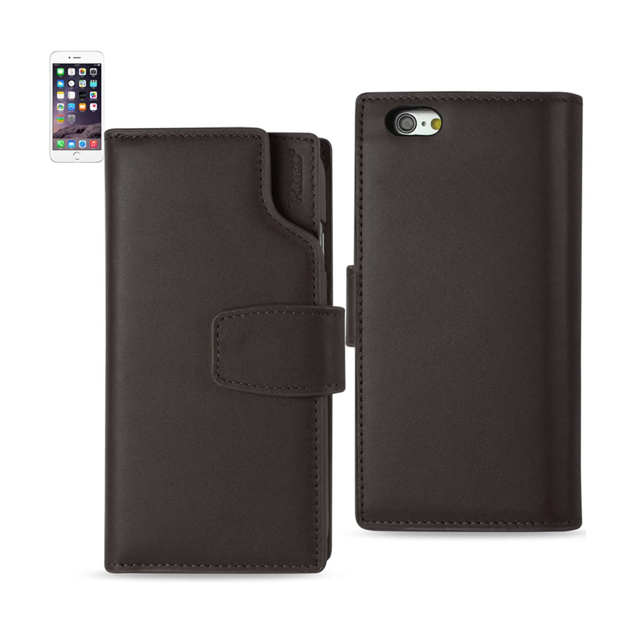 Wallet Case Genuine Leather Open Thumb Cut iPhone 6 Umber Color