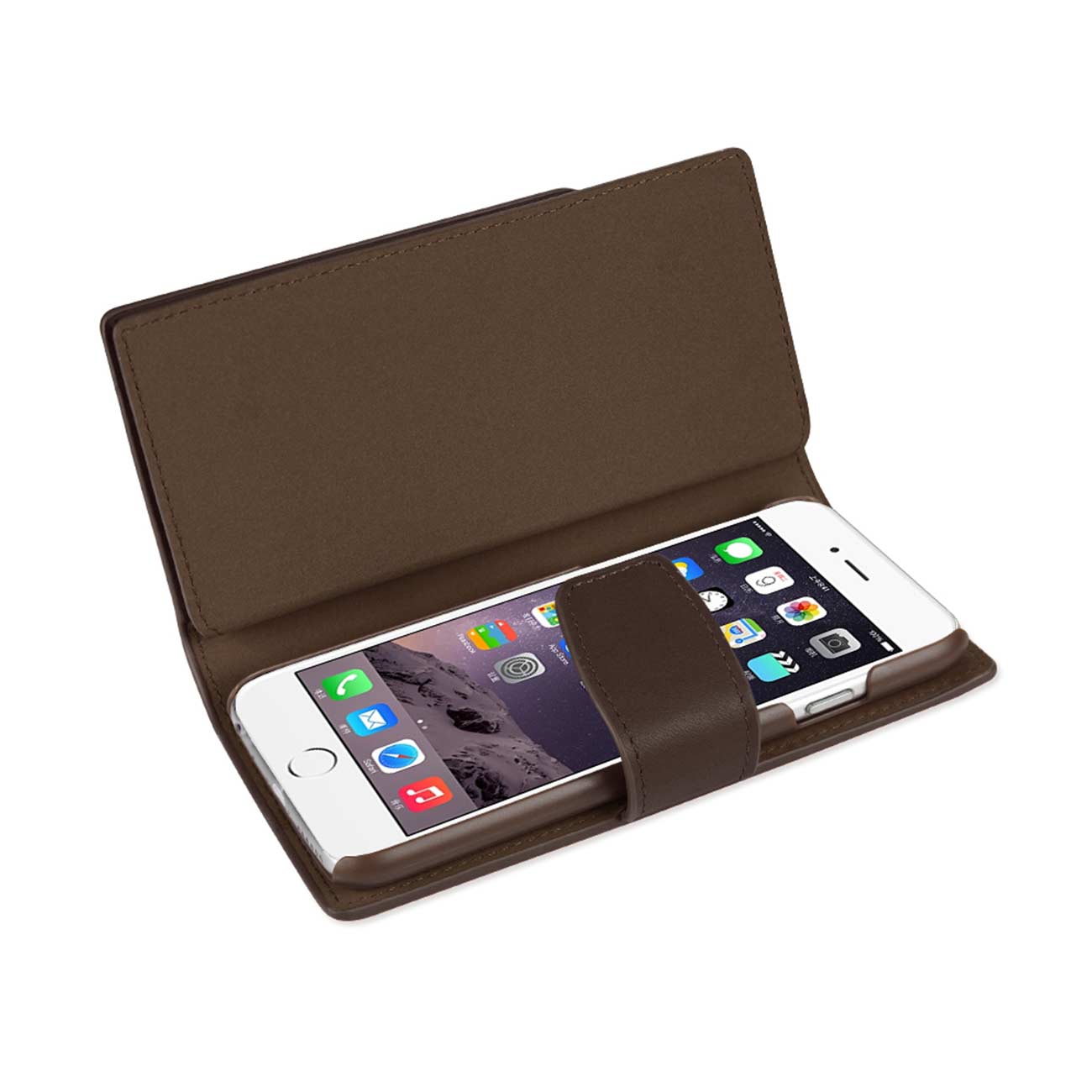 Wallet Case Genuine Leather Open Thumb Cut iPhone 6 Umber Color