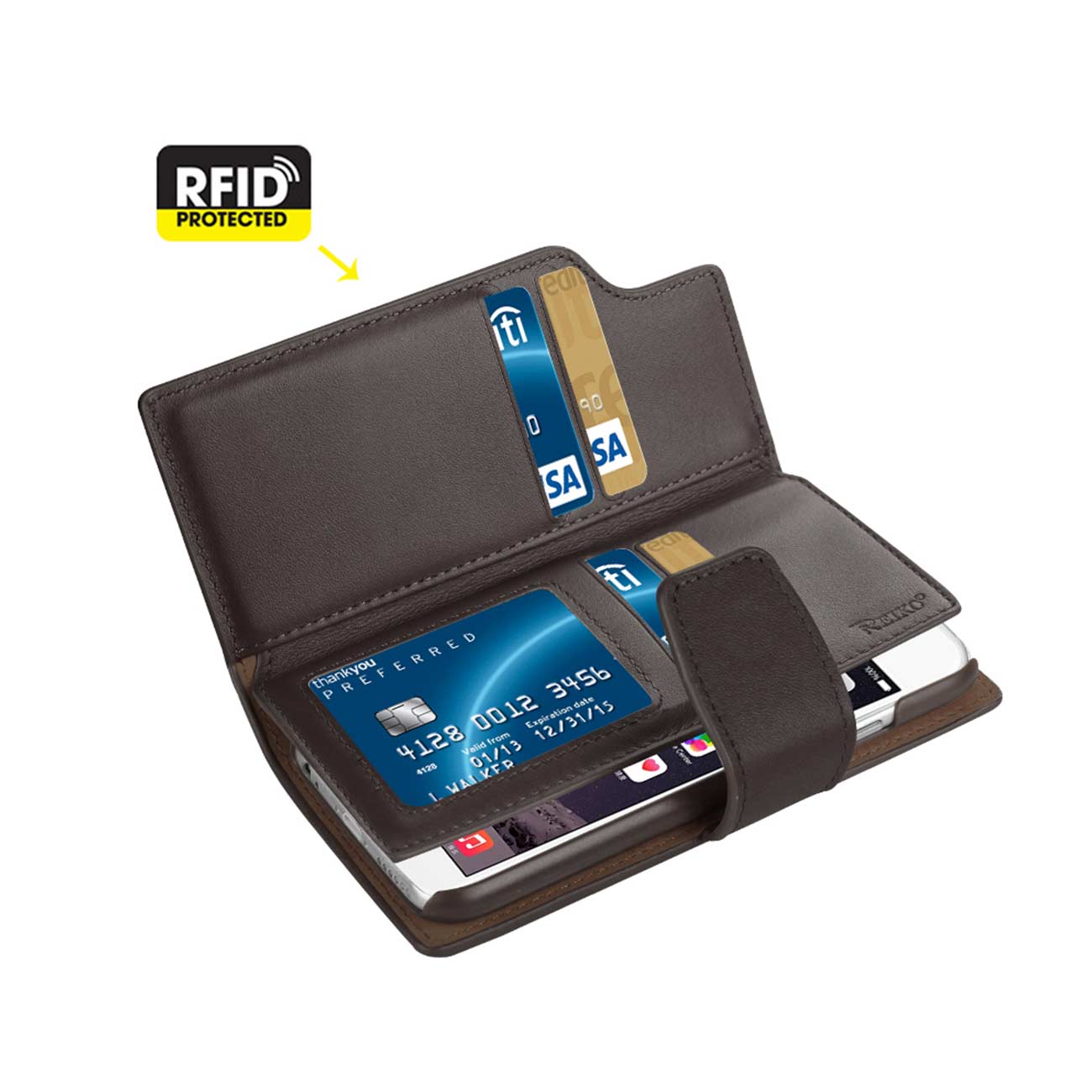 Wallet Case Genuine Leather Open Thumb Cut iPhone 6 Umber Color