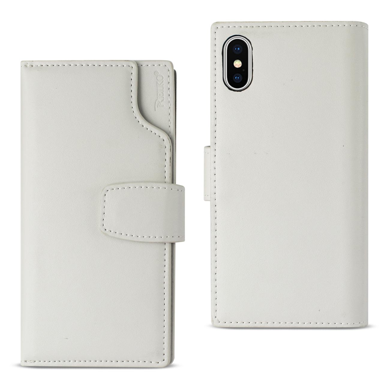 Wallet Case Genuine Leather With Open Thumb Cut iPhone X/ iPhone XS Ivory Color