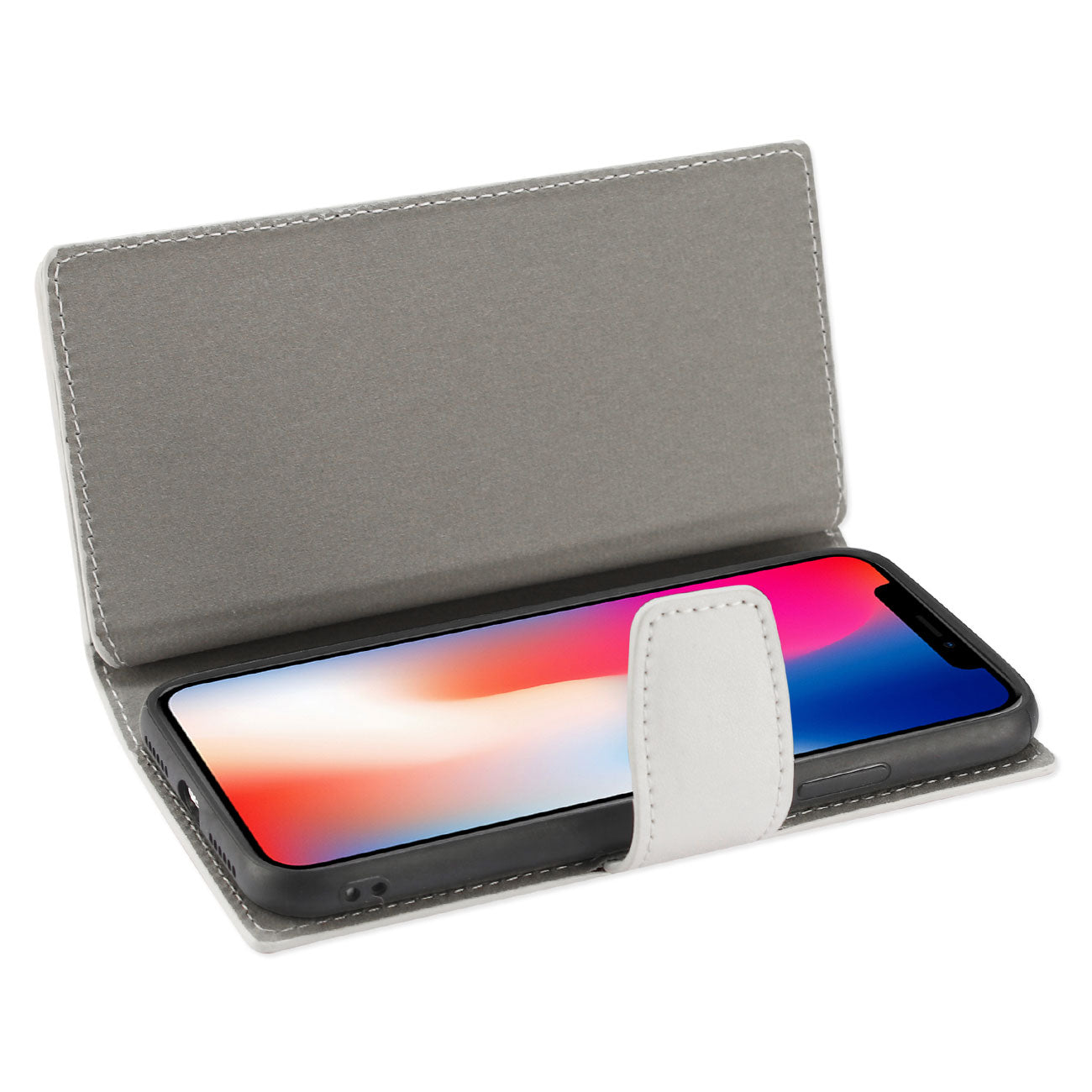 Wallet Case Genuine Leather With Open Thumb Cut iPhone X/ iPhone XS Ivory Color