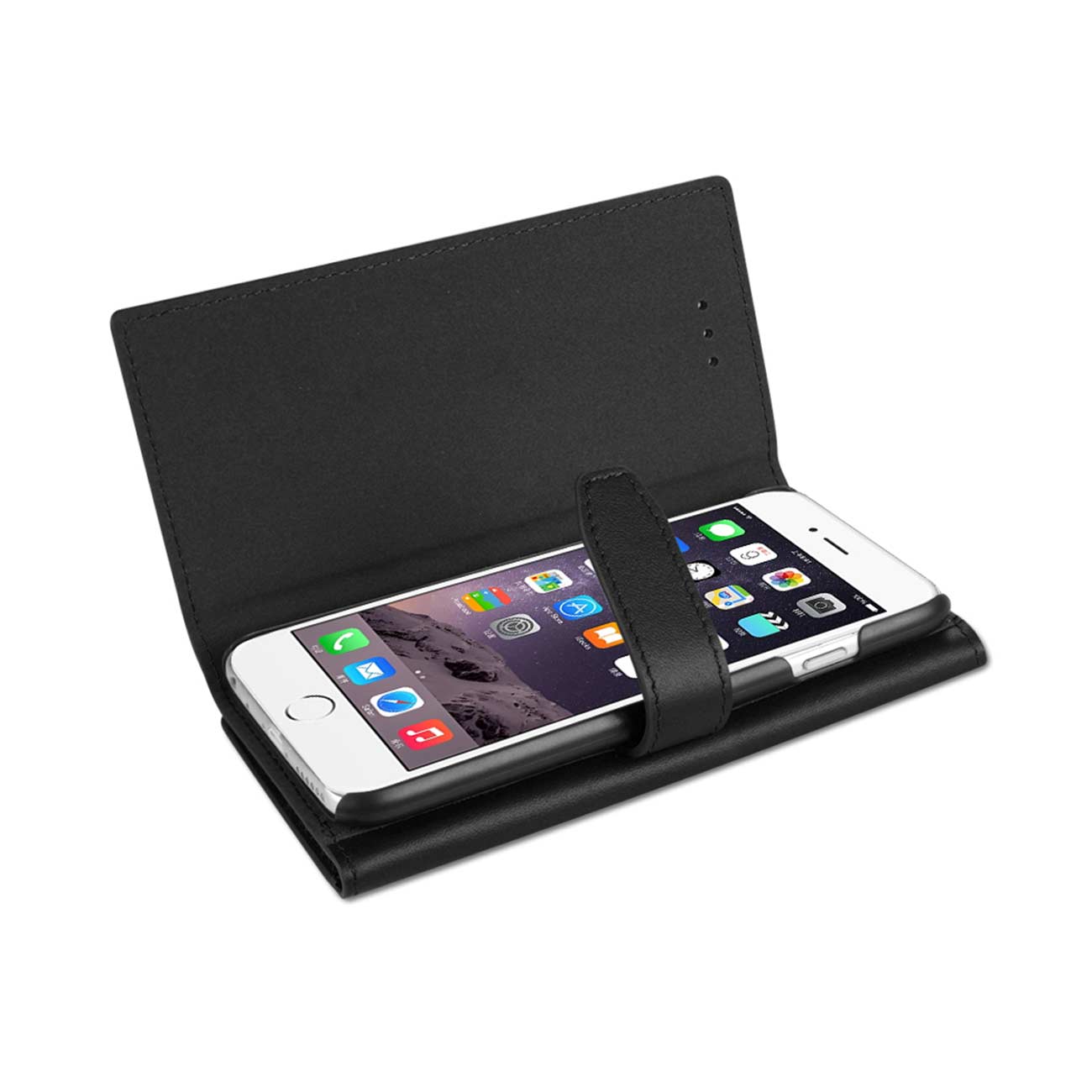 Wallet Case Genuine Leather RFID iPhone 6 Plus Black Color