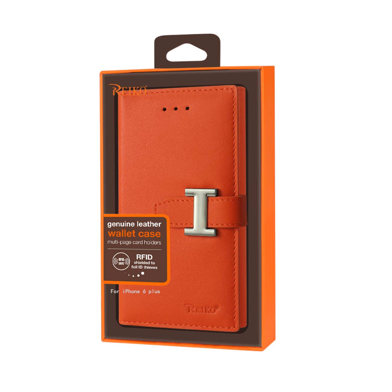 iPhone 6 Plus Genuine Leather Rfid Wallet Case In Tangerine