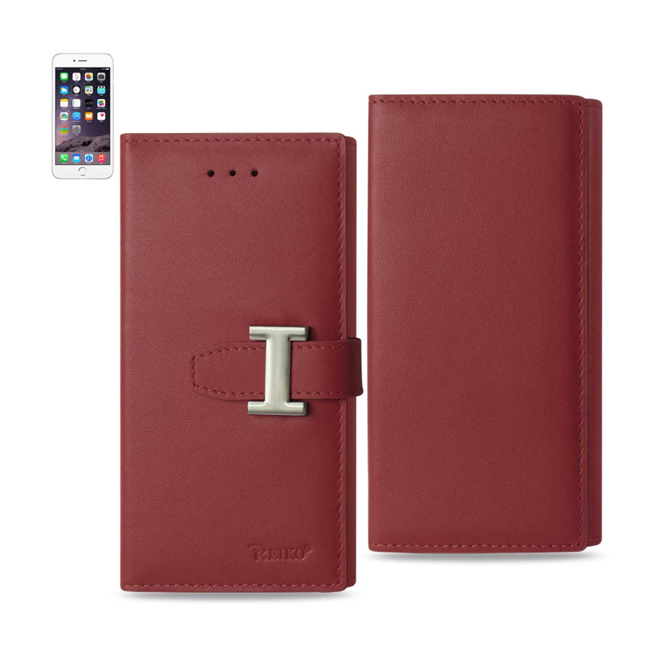 Wallet Case Genuine Leather RFID iPhone 6 Burgundy Color