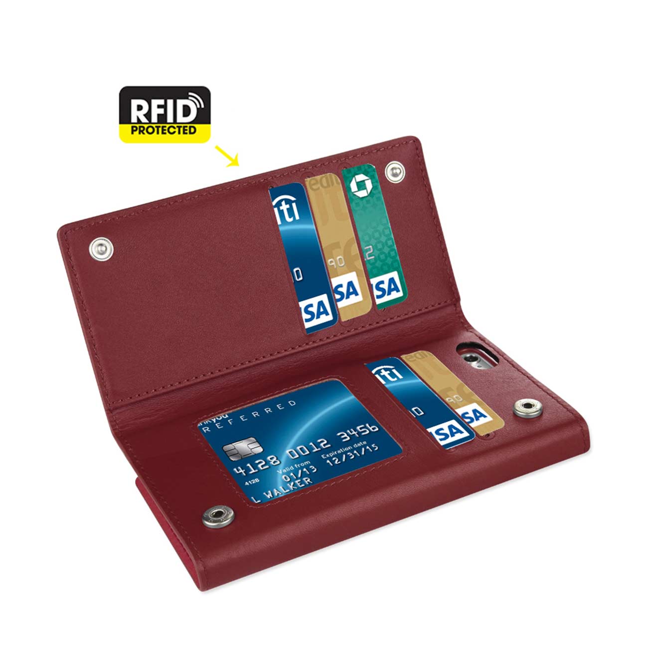 Wallet Case Genuine Leather RFID iPhone 6 Burgundy Color