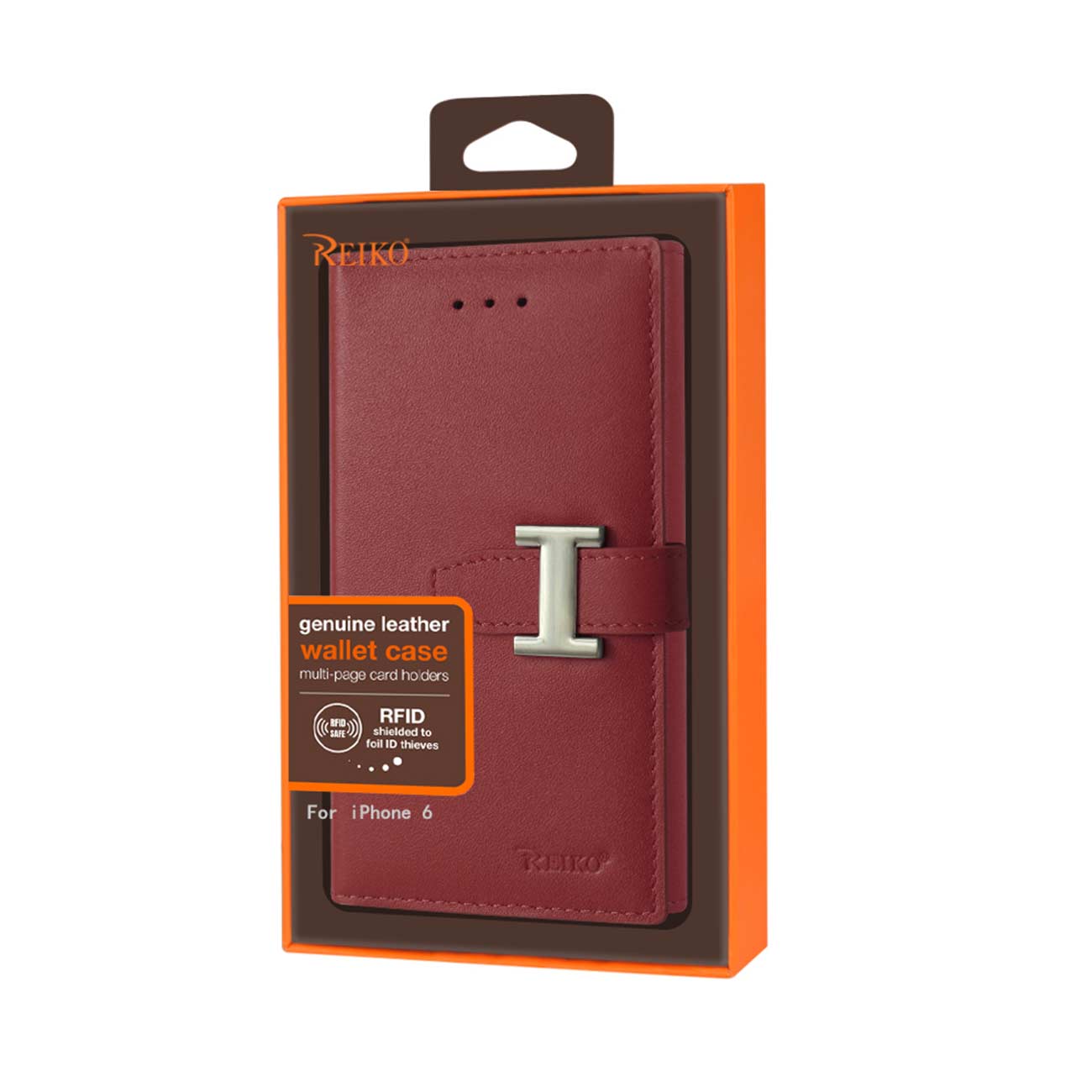 Wallet Case Genuine Leather RFID iPhone 6 Burgundy Color