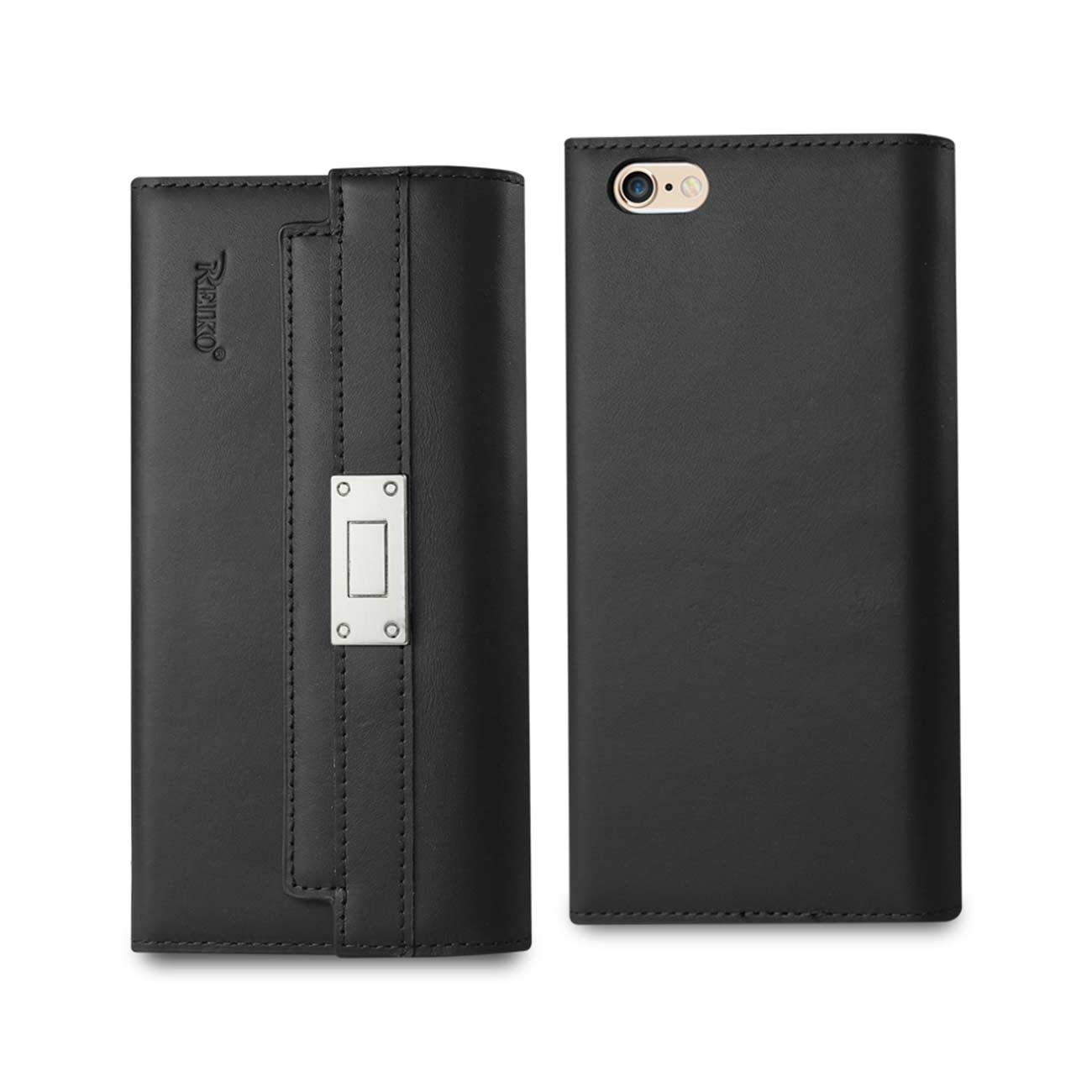 Wallet Case Genuine Leather RFID Metal Buckle Belt iPhone 6S Plus Black Color