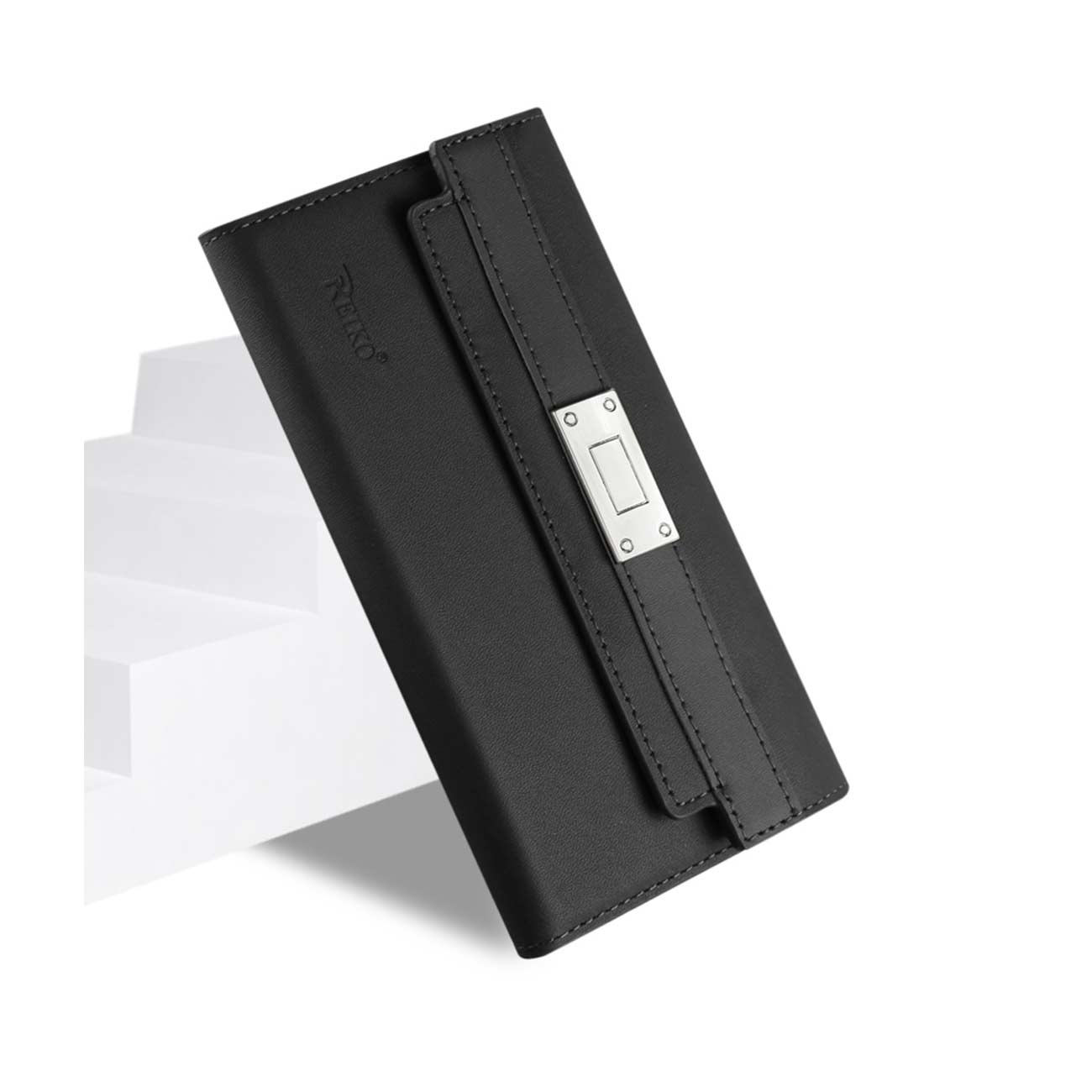 Wallet Case Genuine Leather RFID Metal Buckle Belt iPhone 6S Plus Black Color