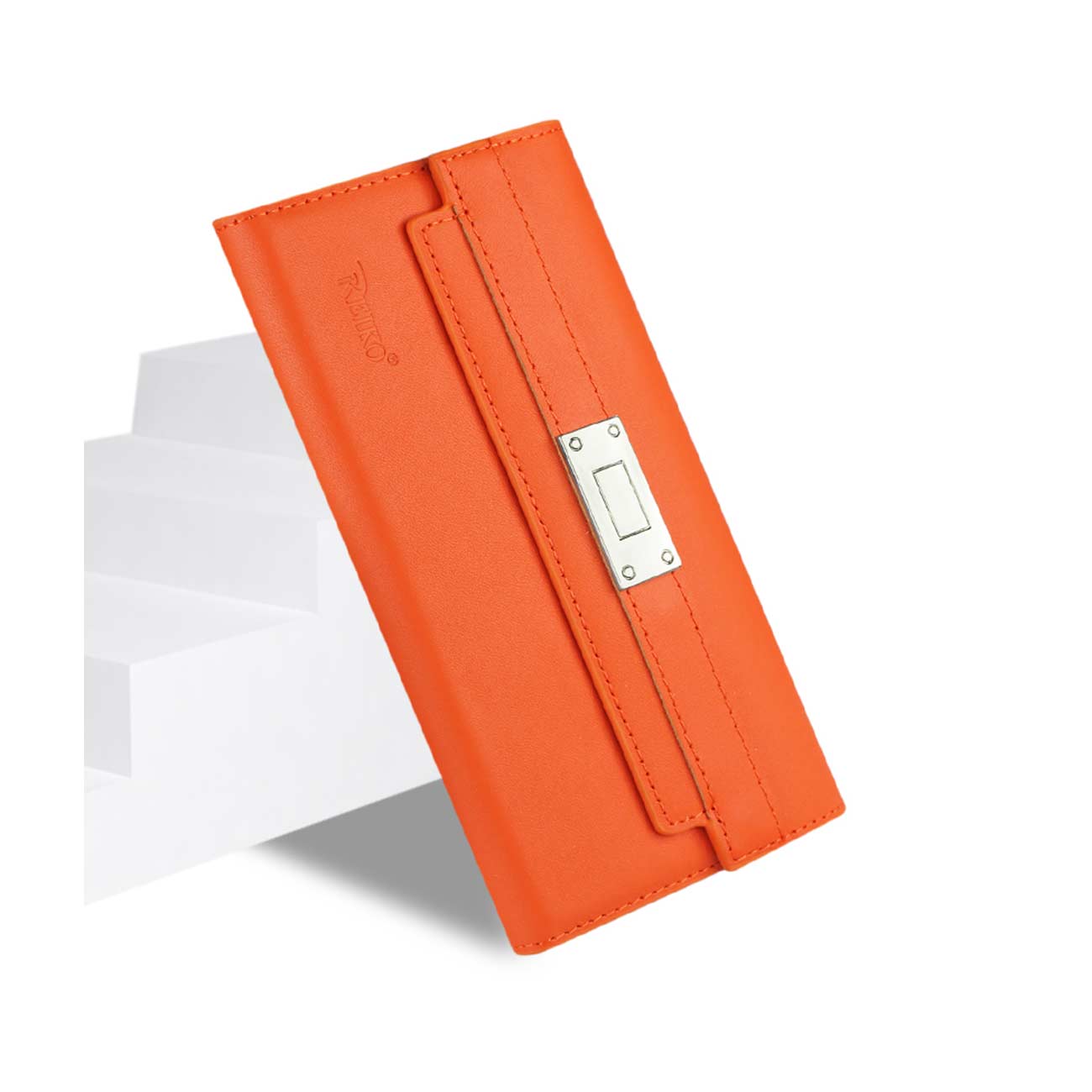 Wallet Case Genuine Leather RFID Metal Buckle Belt iPhone 6S Plus Tangerine Color