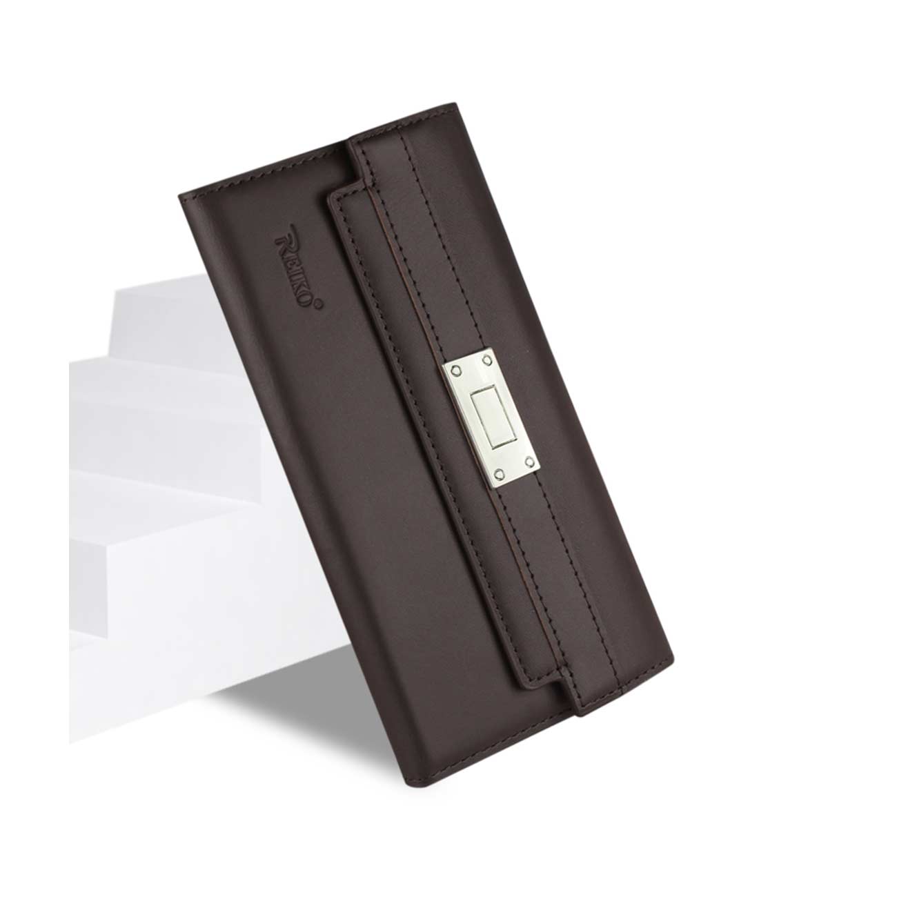 Wallet Case Genuine Leather RFID Metal Buckle Belt iPhone 6S Plus Umber Color
