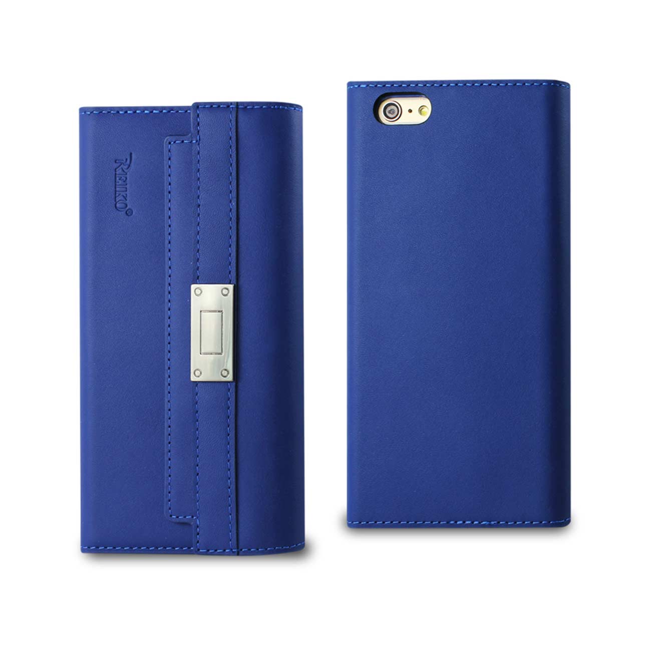 Wallet Case Genuine Leather RFID Metal Buckle Belt iPhone 6S Plus Ultramarine Color